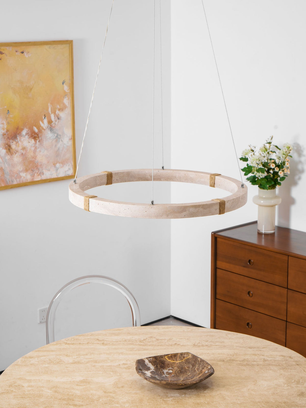 Evijo Circle Travertine Pendant Light