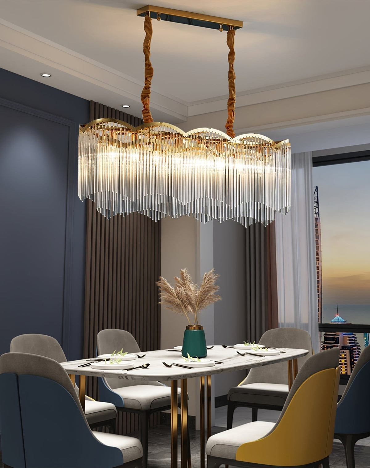 Liorivella Chandelier Glass Rod Wave Shape