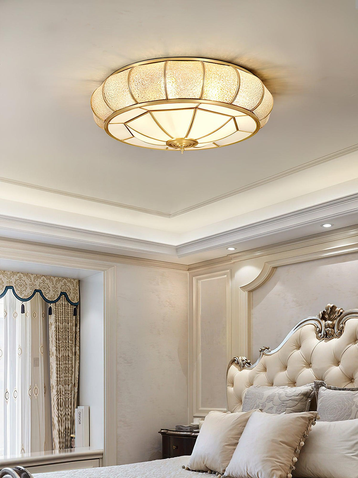 Deu Postmodern Luxury Drum Brass Glass Ceiling Light