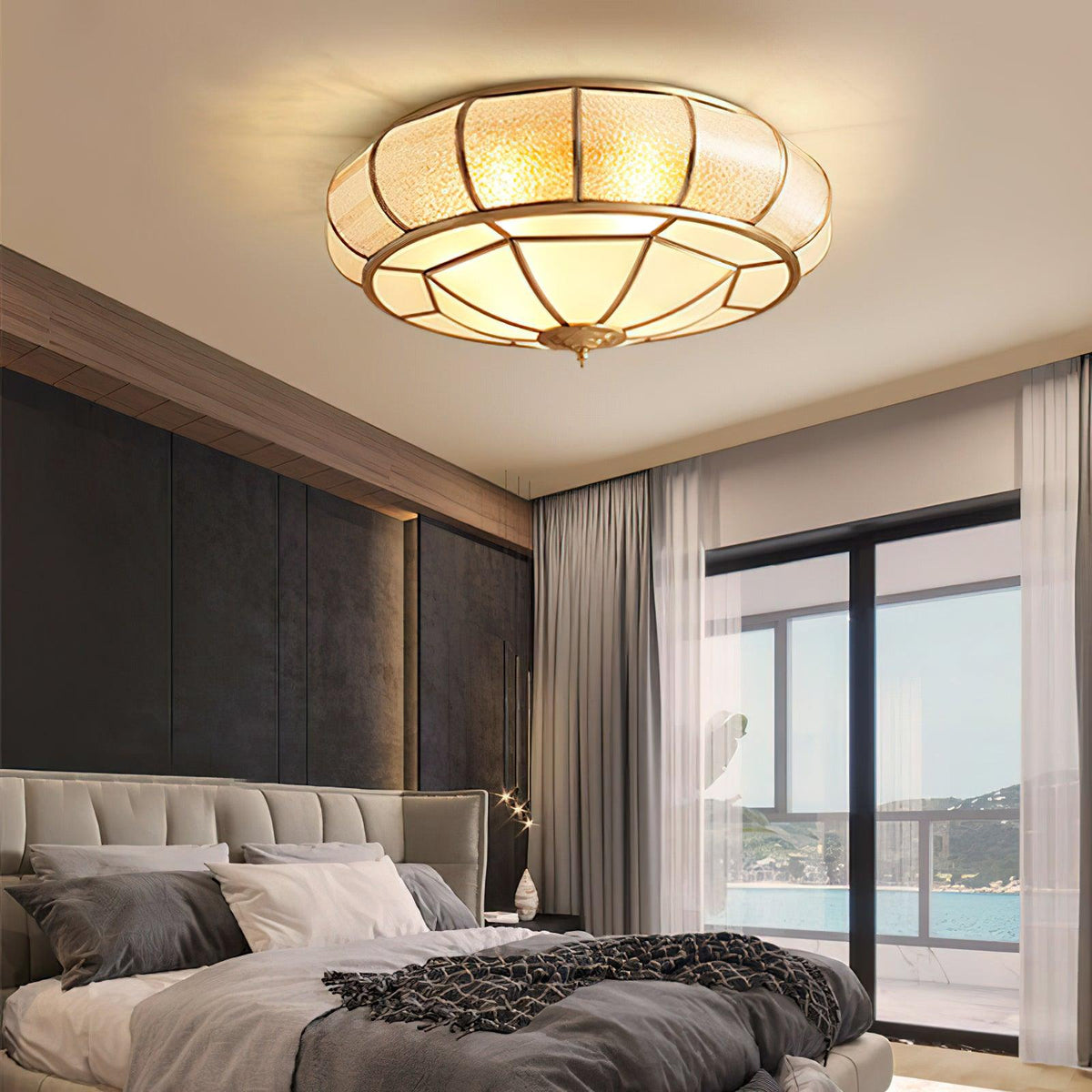 Deu Postmodern Luxury Drum Brass Glass Ceiling Light