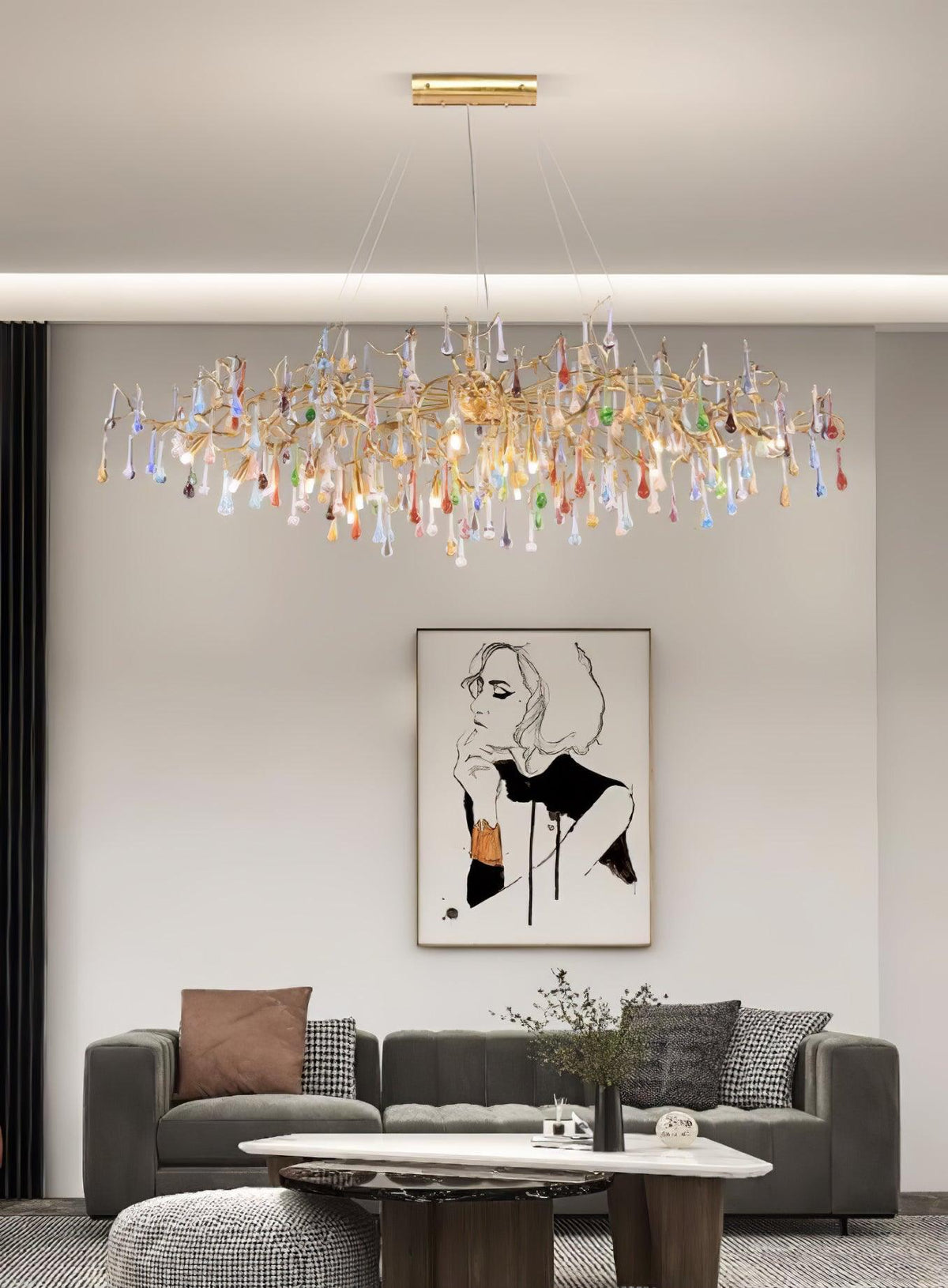 Brume Colorful Raindrop Brass Branch Chandelier