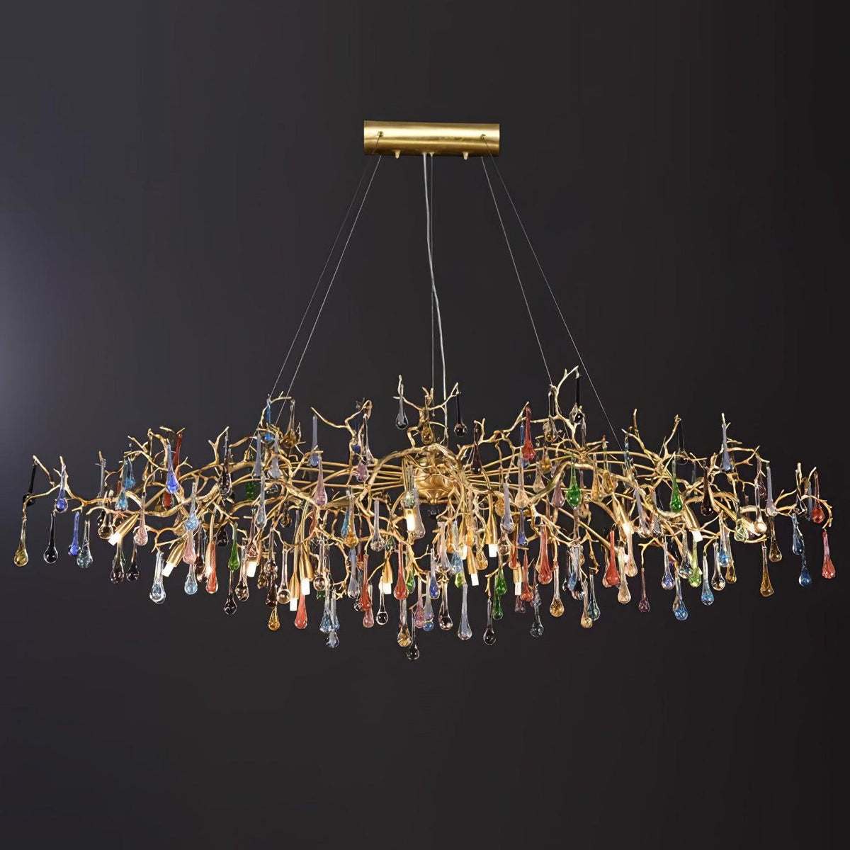 Sytheir Colorful Raindrop Branch Brass Crystal Chandelier