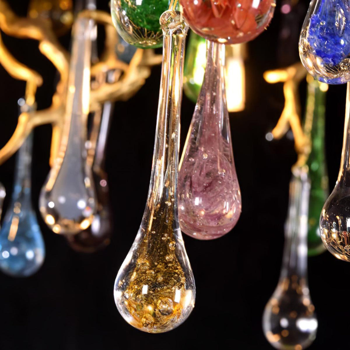 Sytheir Colorful Raindrop Branch Brass Crystal Chandelier