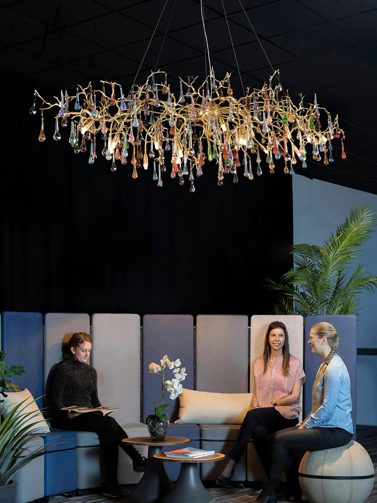 Sytheir Colorful Raindrop Branch Brass Crystal Chandelier