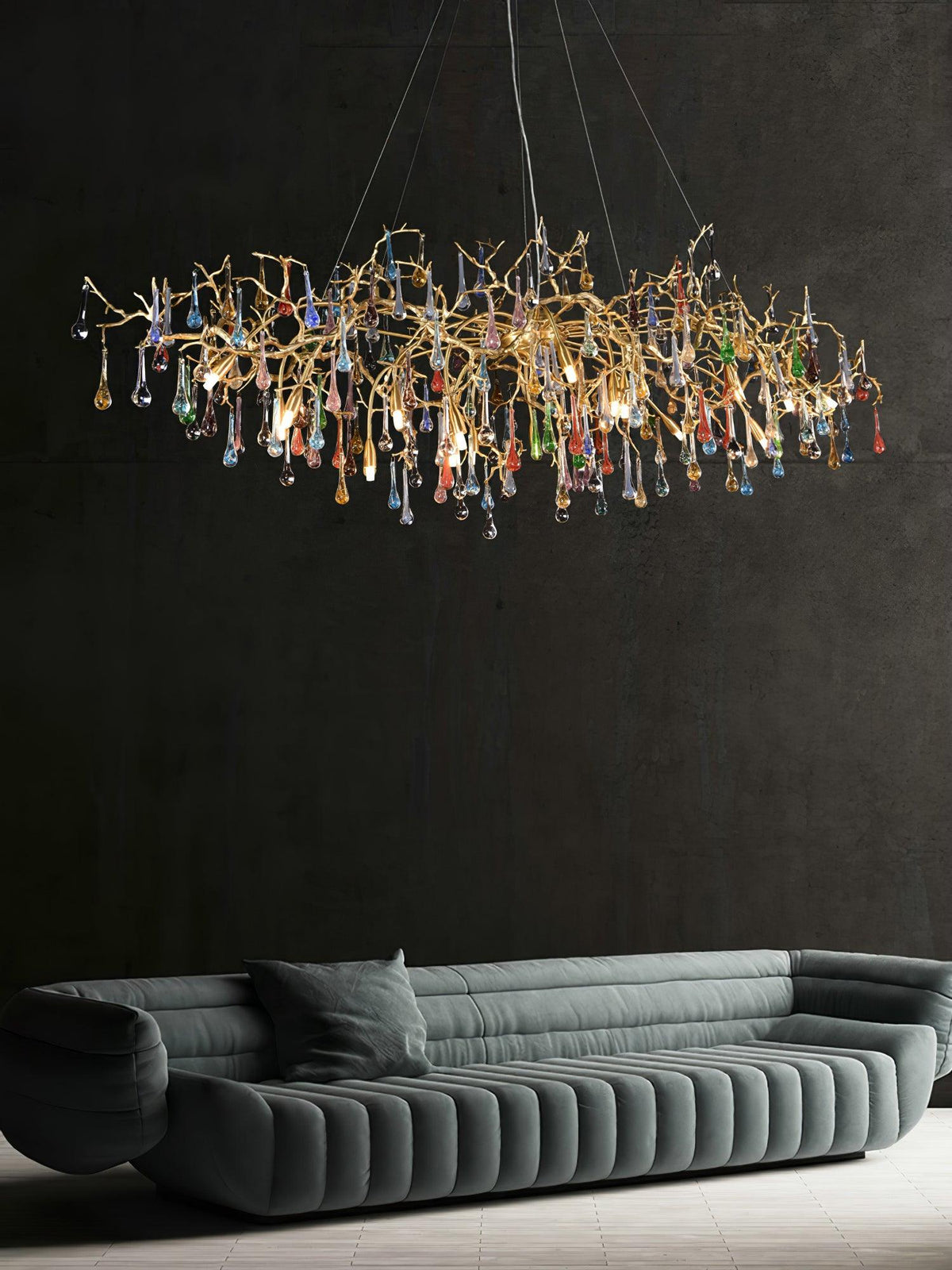 Brume Colorful Raindrop Brass Branch Chandelier