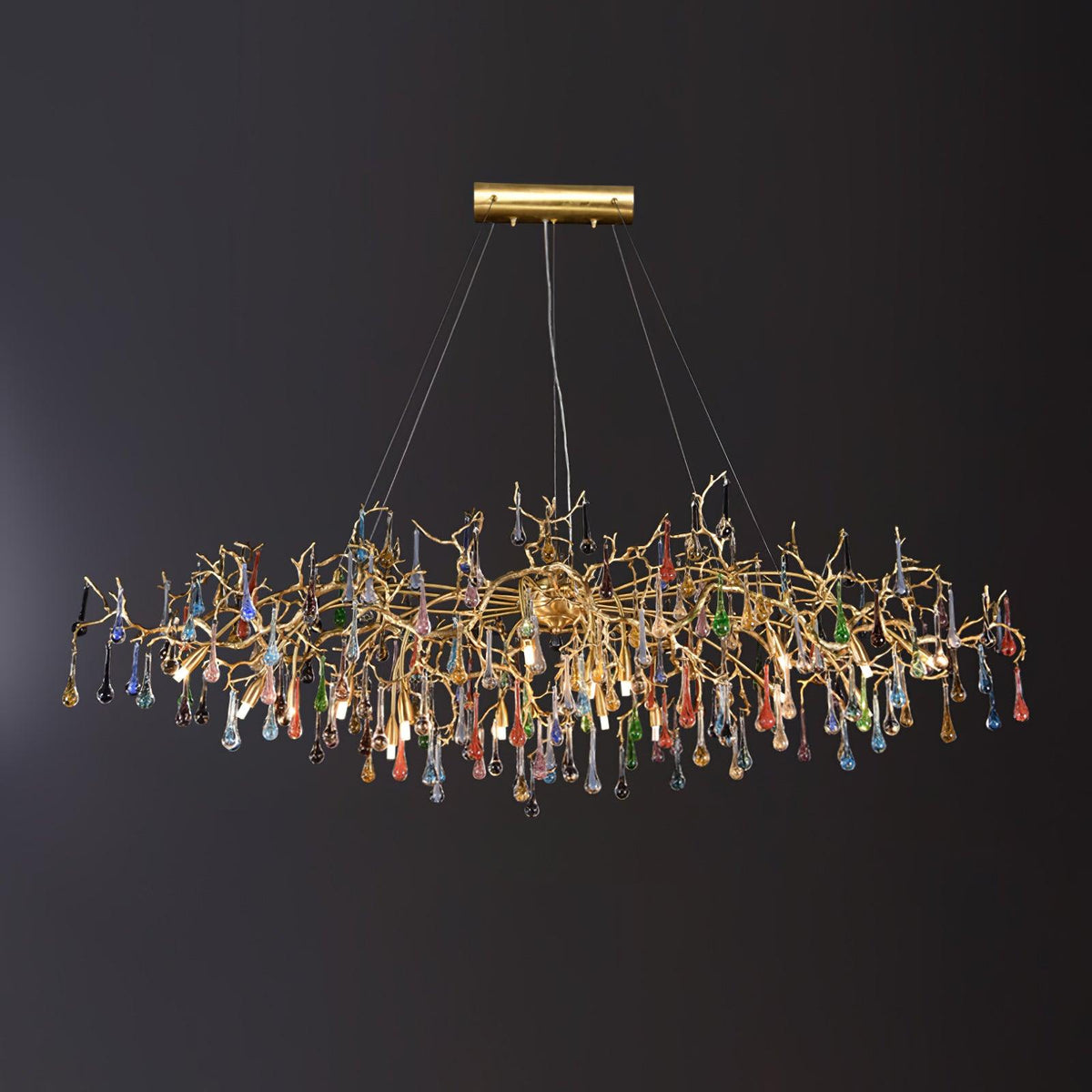 Sytheir Colorful Raindrop Branch Brass Crystal Chandelier