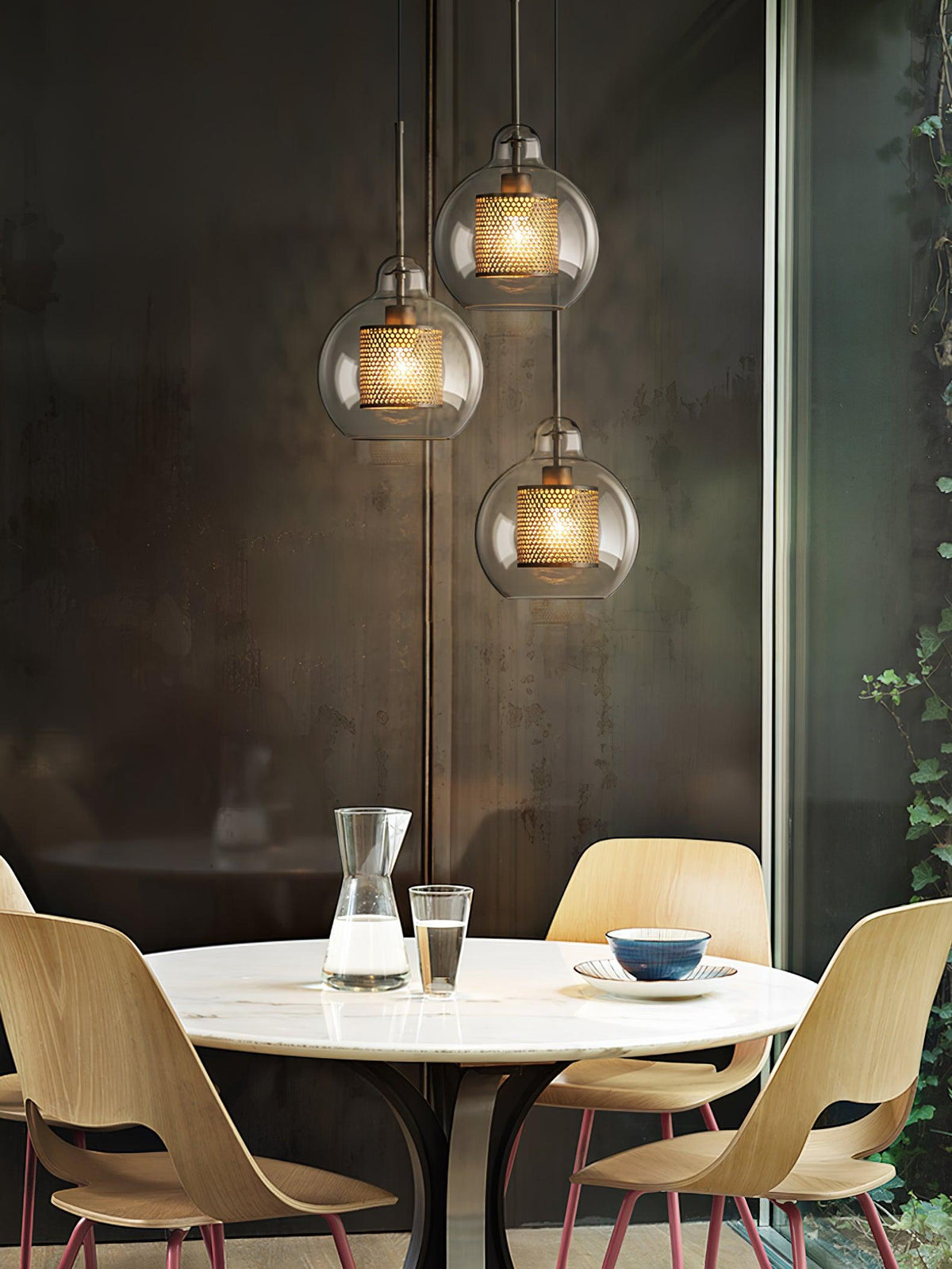 Eiruiella Pendant Lamp Glass Gold Mesh for Dining Room