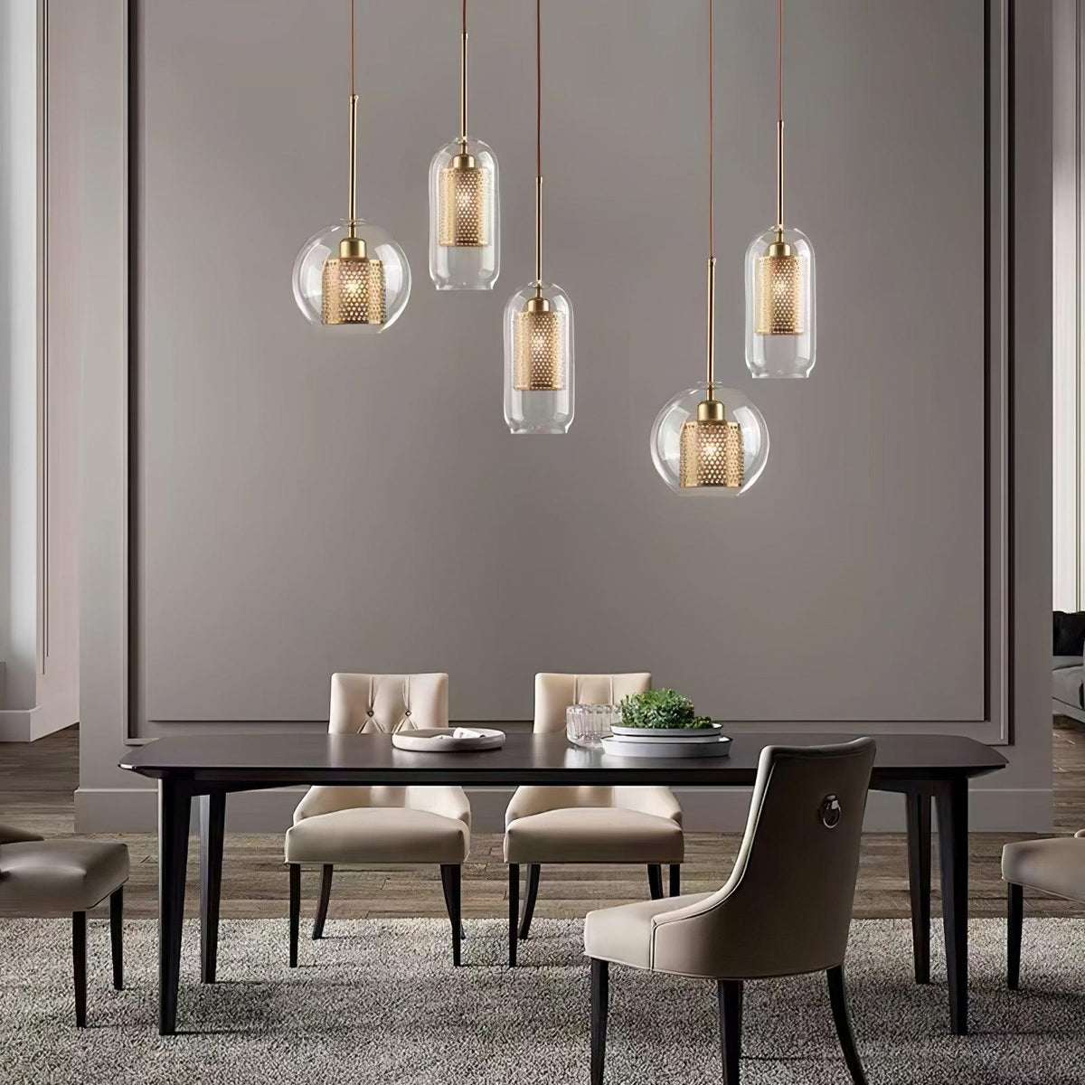 Eiruiella Pendant Lamp Glass Gold Mesh for Dining Room