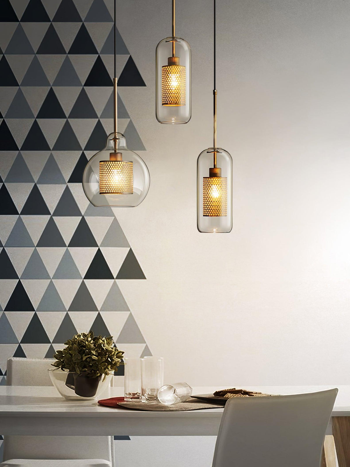 Eiruiella Pendant Lamp Glass Gold Mesh for Dining Room