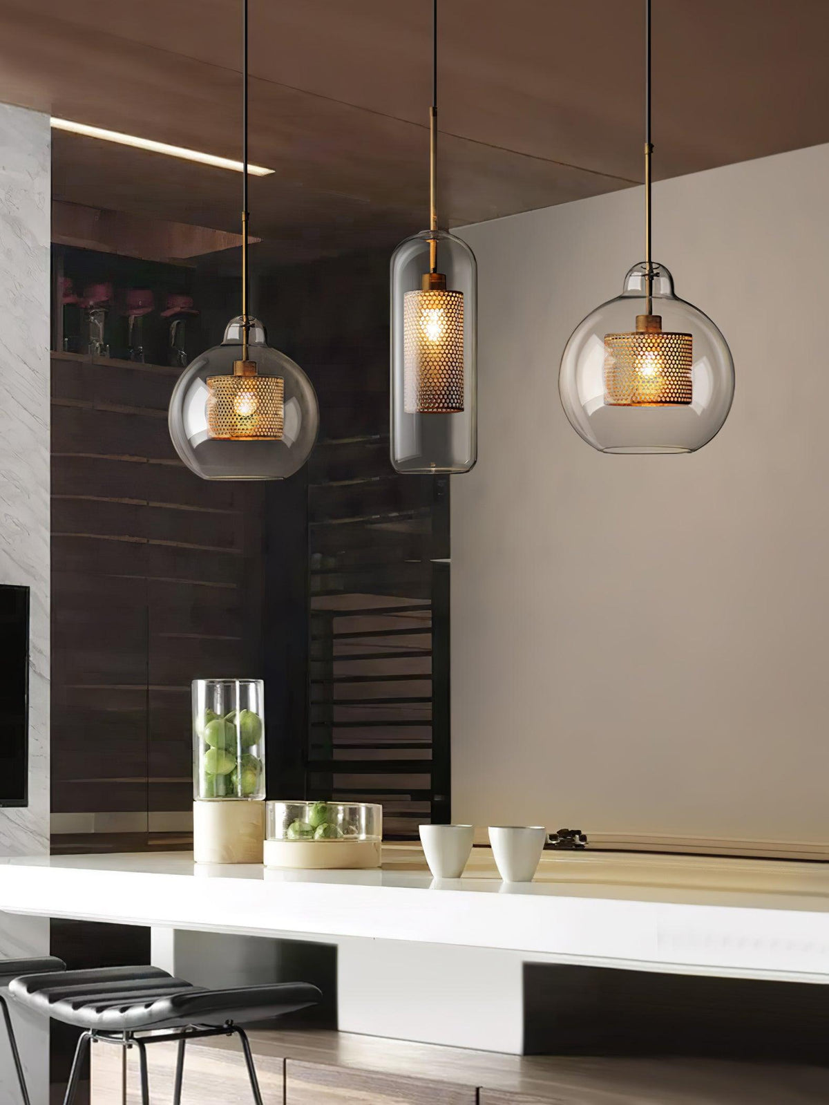 Eiruiella Pendant Lamp Glass Gold Mesh for Dining Room