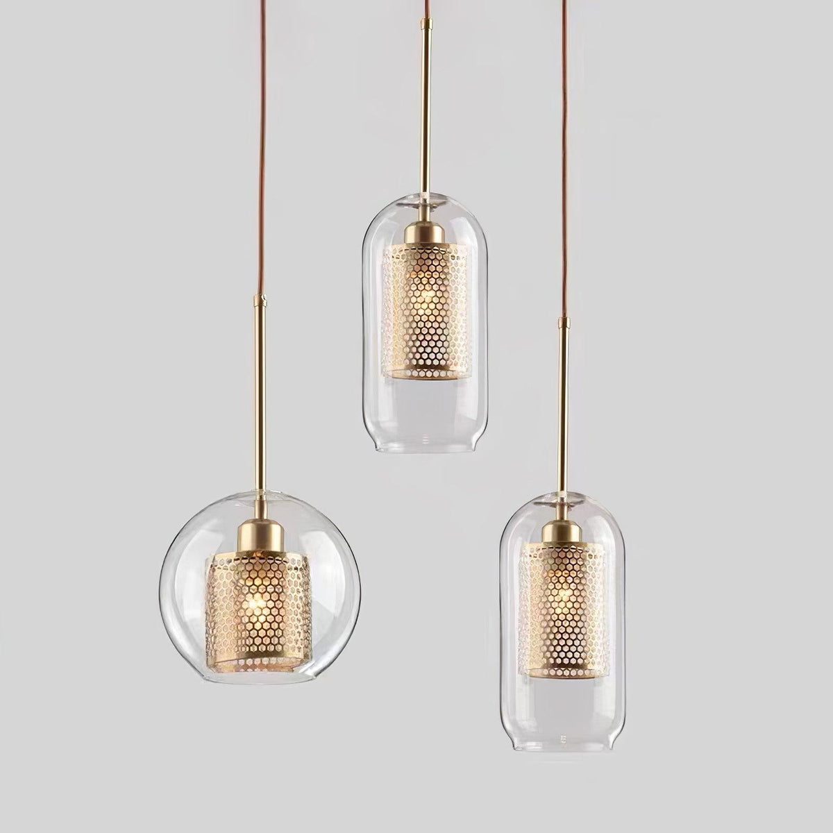 Eiruiella Pendant Lamp Glass Gold Mesh for Dining Room
