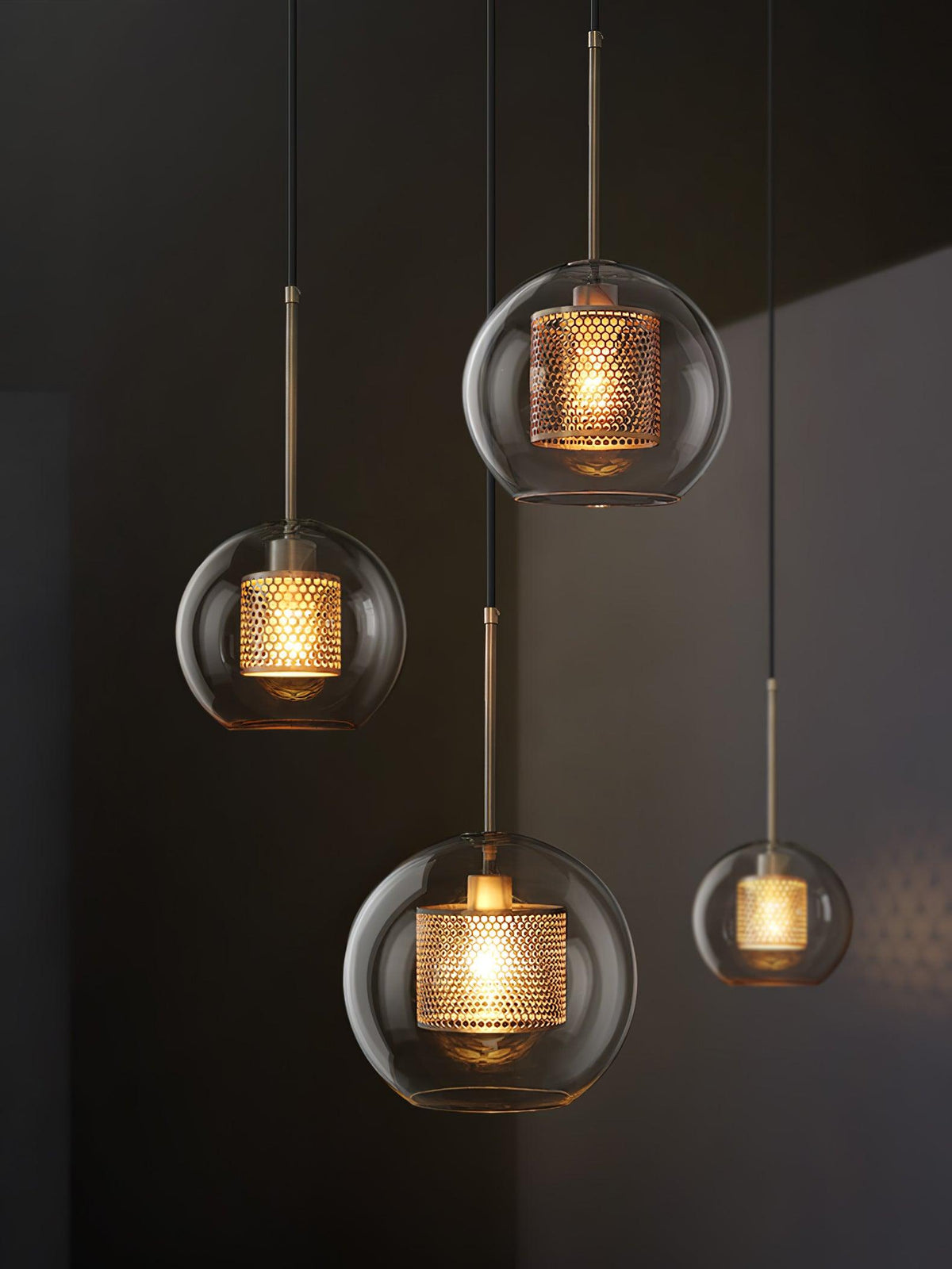 Eiruiella Pendant Lamp Glass Gold Mesh for Dining Room