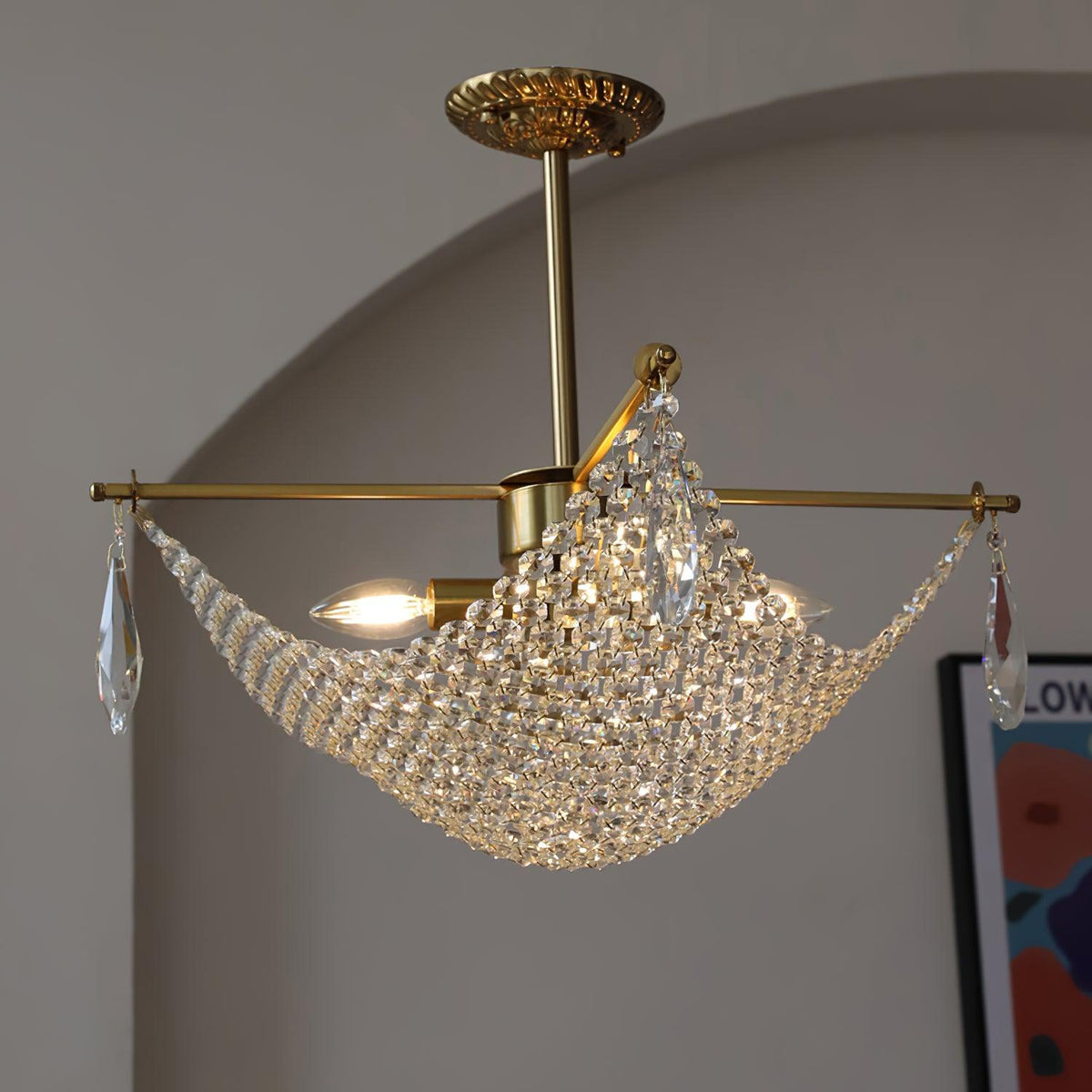 Cilune Chandelier with Crystal Strands and Crystal