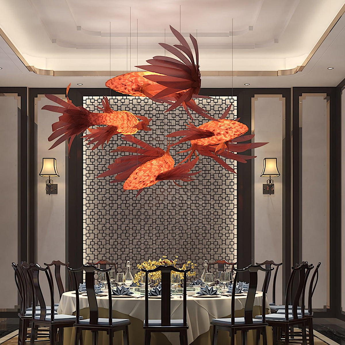 Aureline Crimson Swirl Koi Chandelier