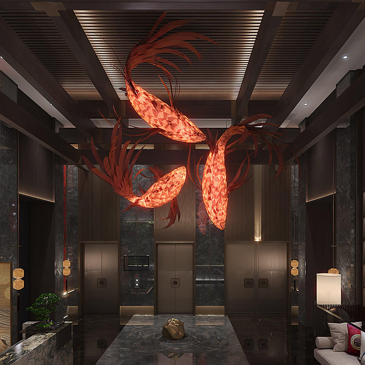 Aureline Crimson Swirl Koi Chandelier