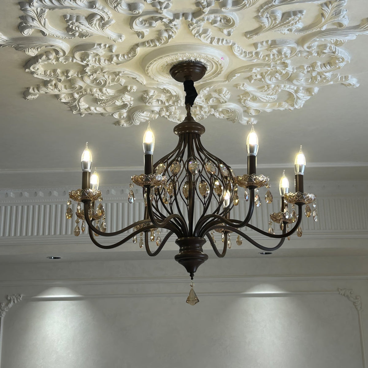 Enorel Vintage Bronze Crystal Chandelier