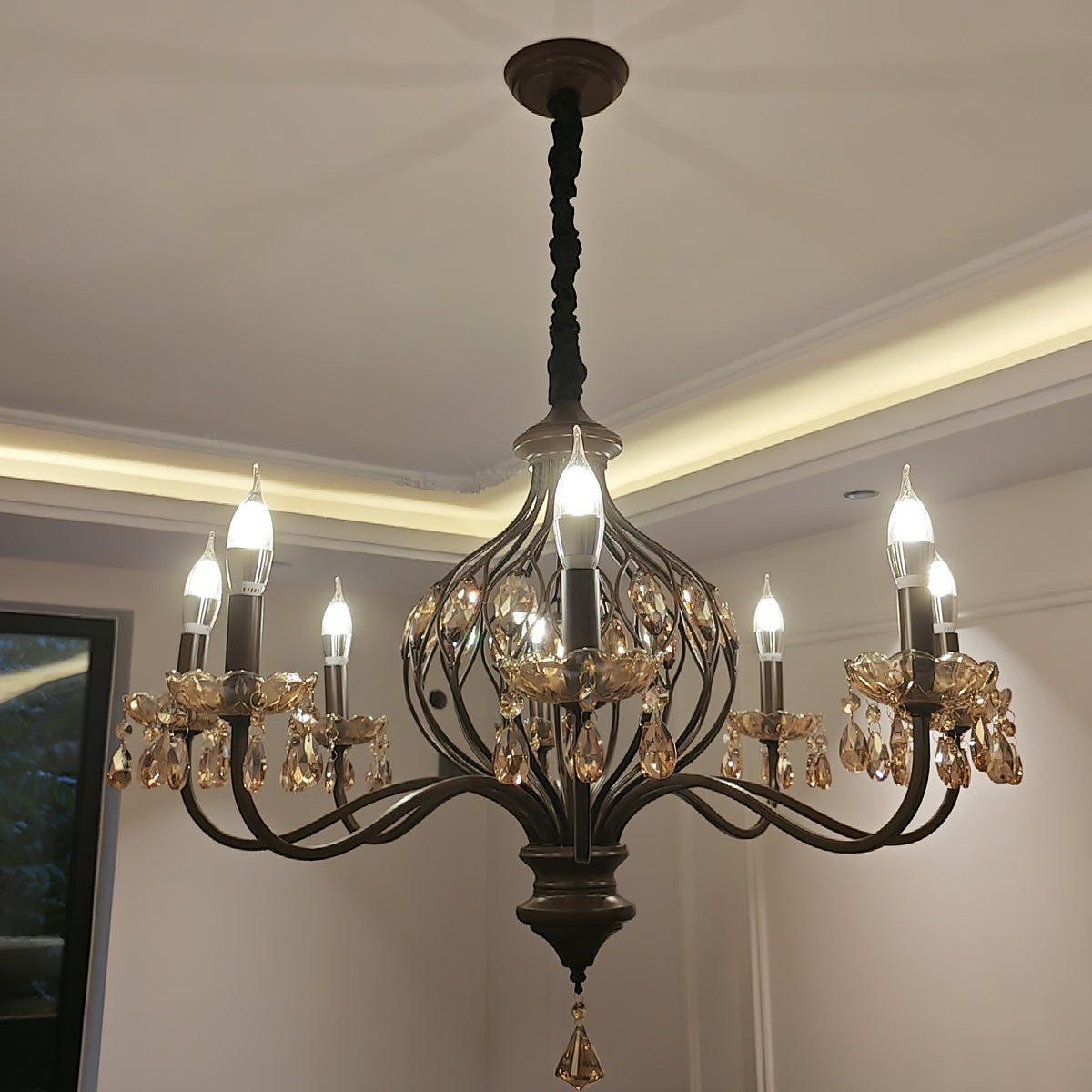 Enorel Vintage Bronze Crystal Chandelier