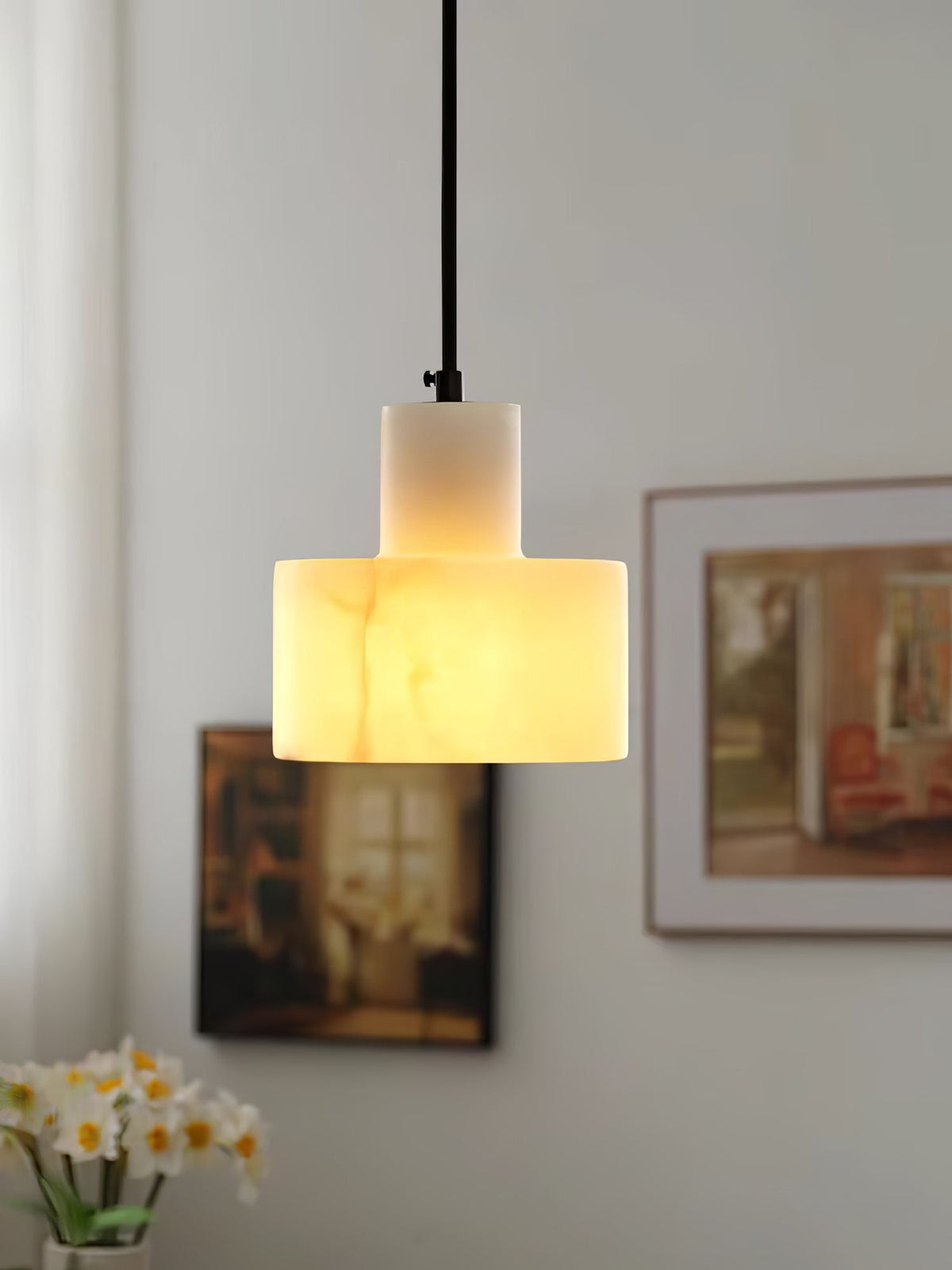 Alabaster  Pendant Lgiht Dual Cylindrical
