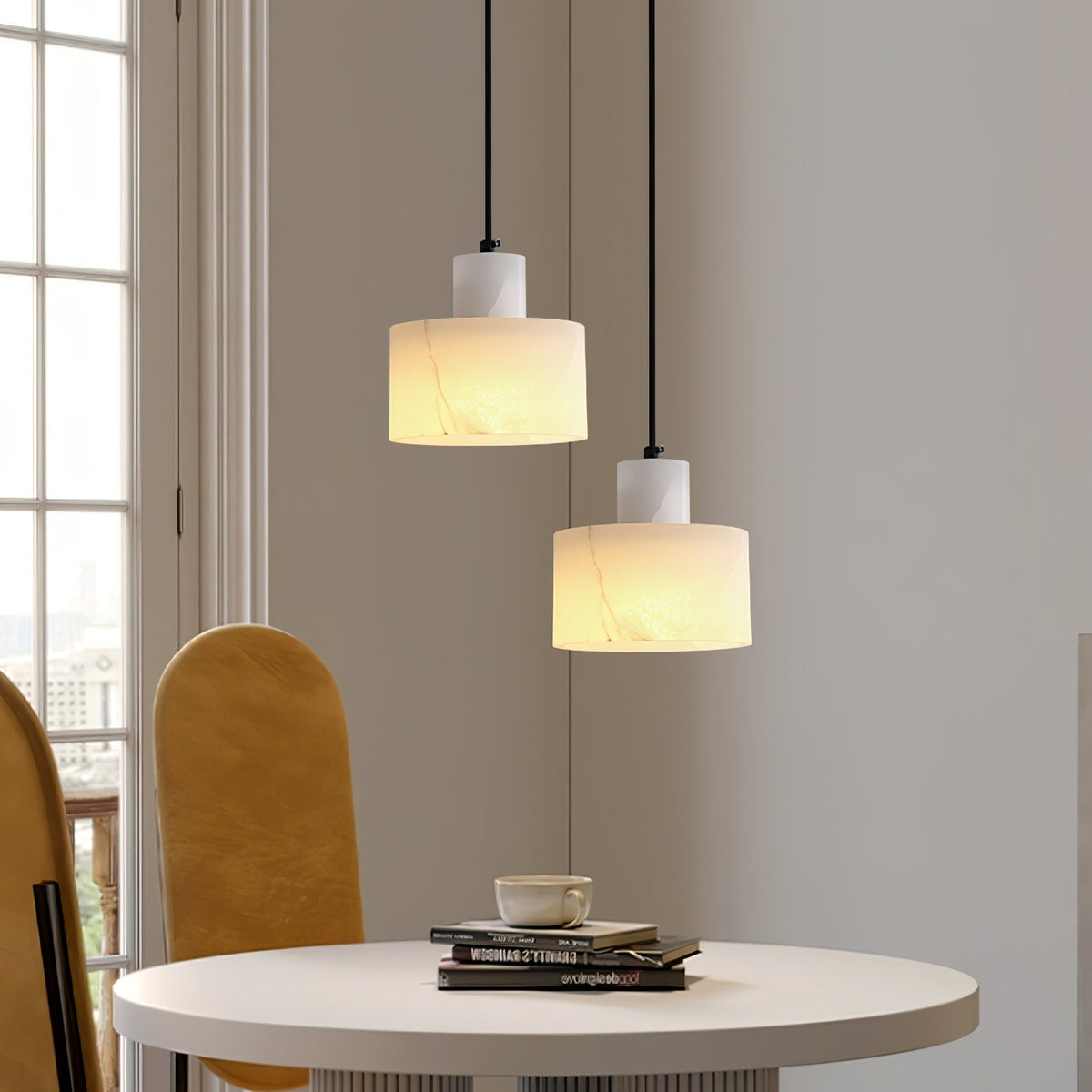 Alabaster  Pendant Lgiht Dual Cylindrical