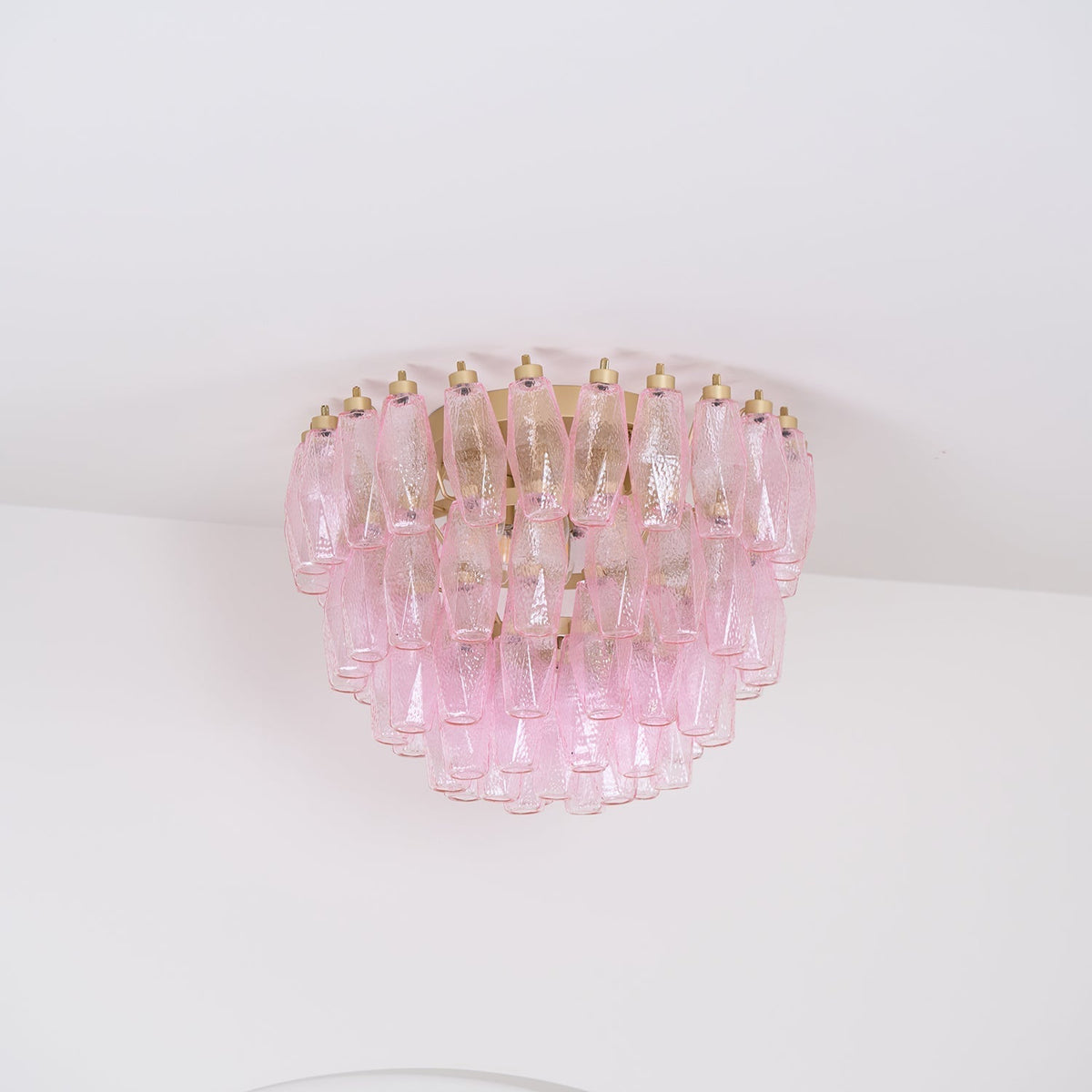 Celelaya Ceiling Lamp Poliedri Pink Murano Glass Layered Flush Mount