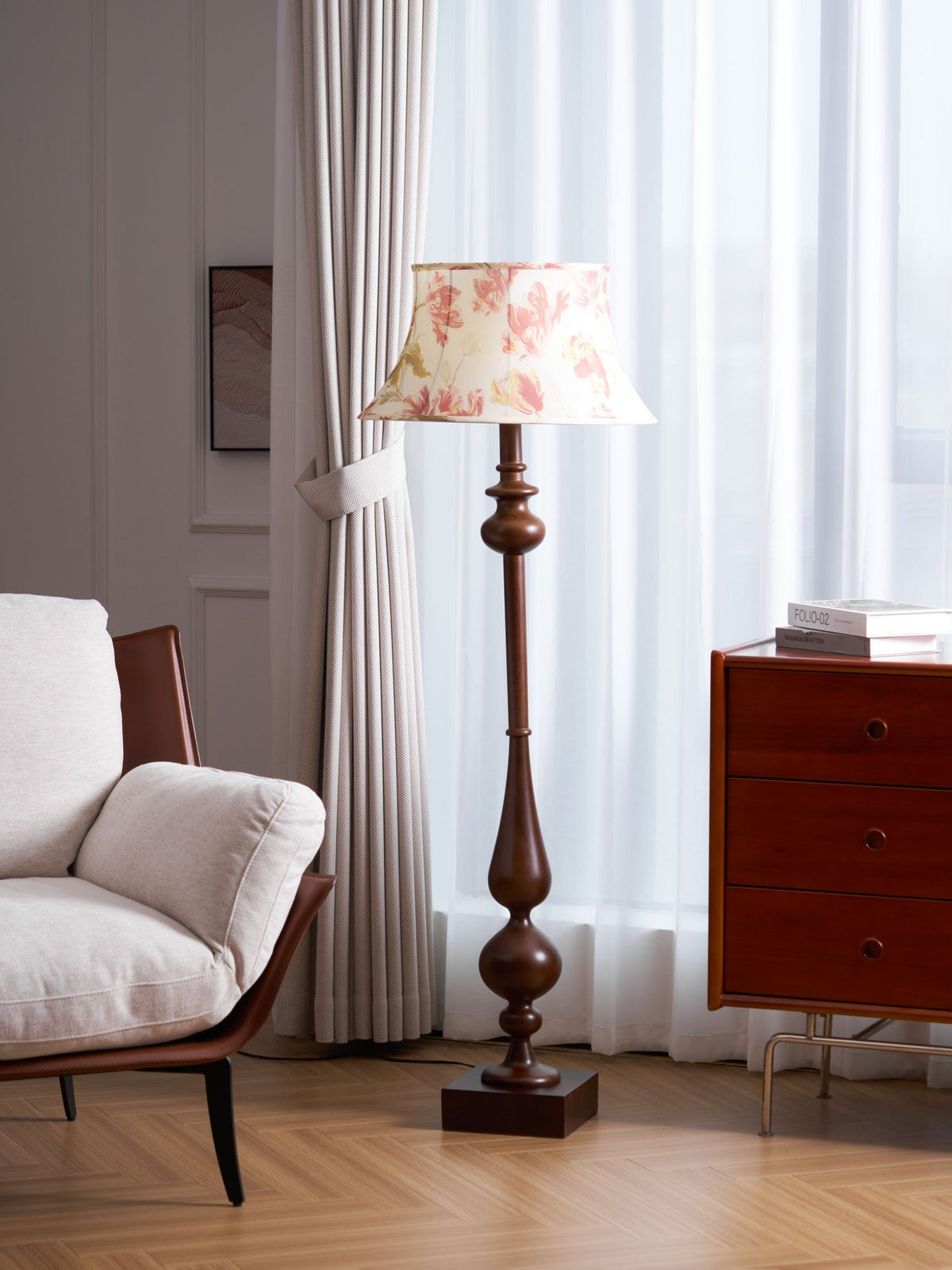 Floren Wood Fabric Classic Floor Lamp
