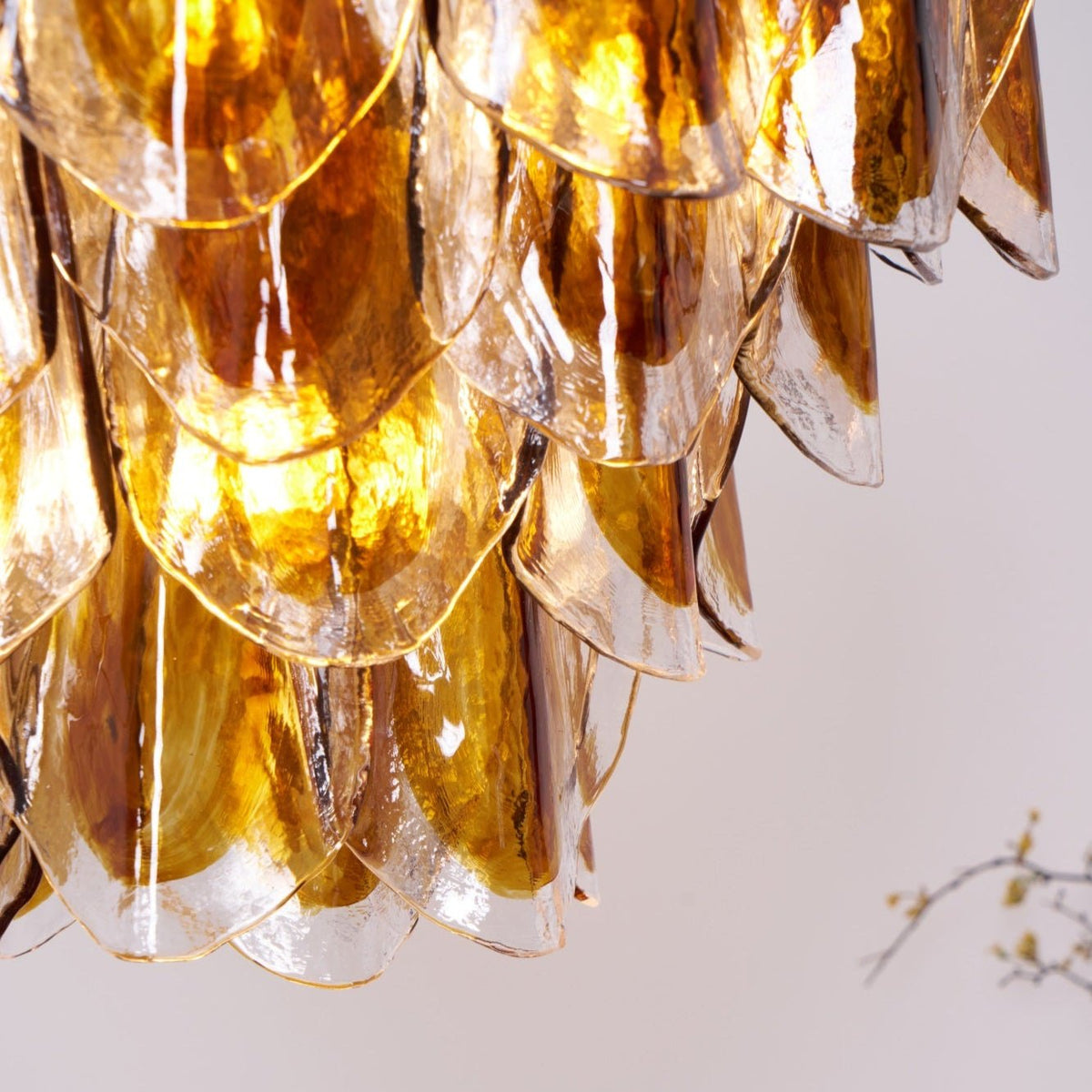 Lioraora Chandelier Amber Leaf Glass Layered Organic Warmth