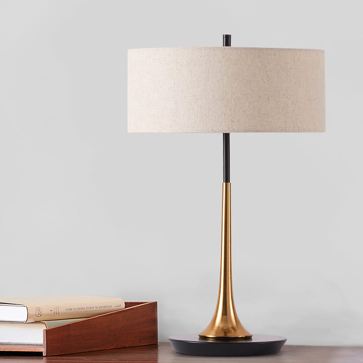 Cepharil Luxe Brass Fabric Desk Lamp