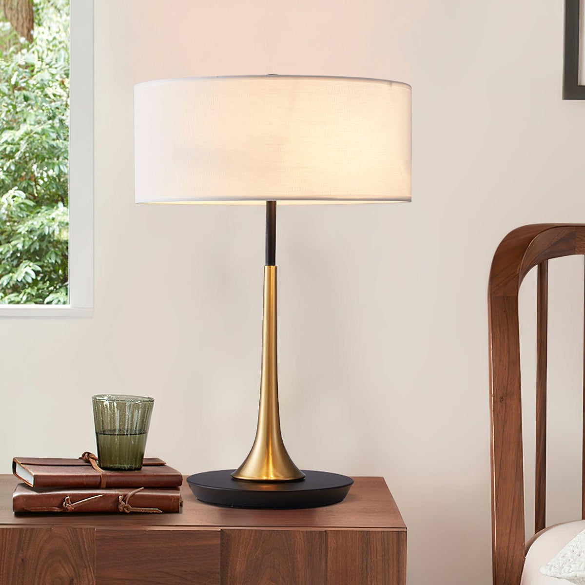 Cepharil Luxe Brass Fabric Desk Lamp