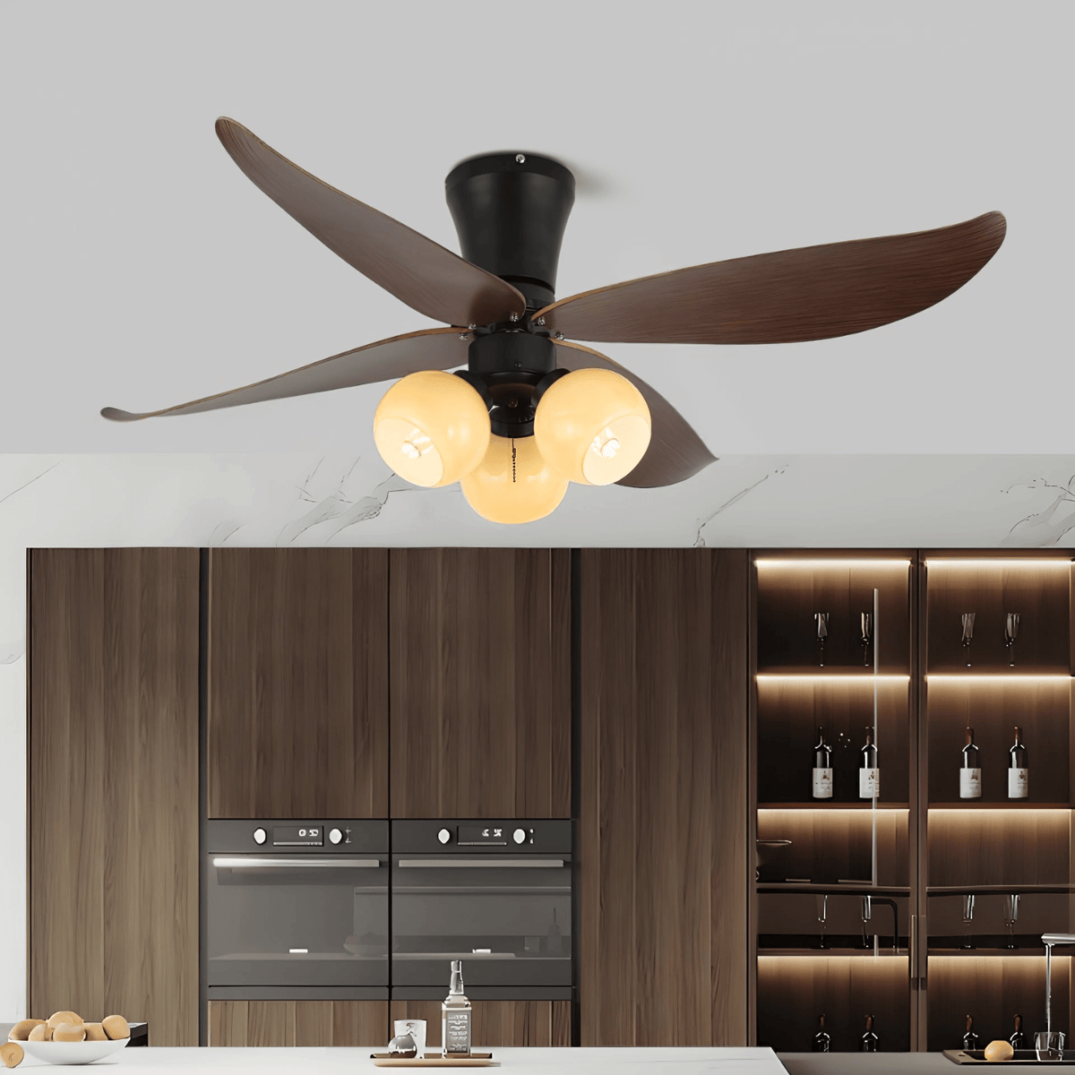 Lunair Vintage Wood Glass Ceiling Fan Light
