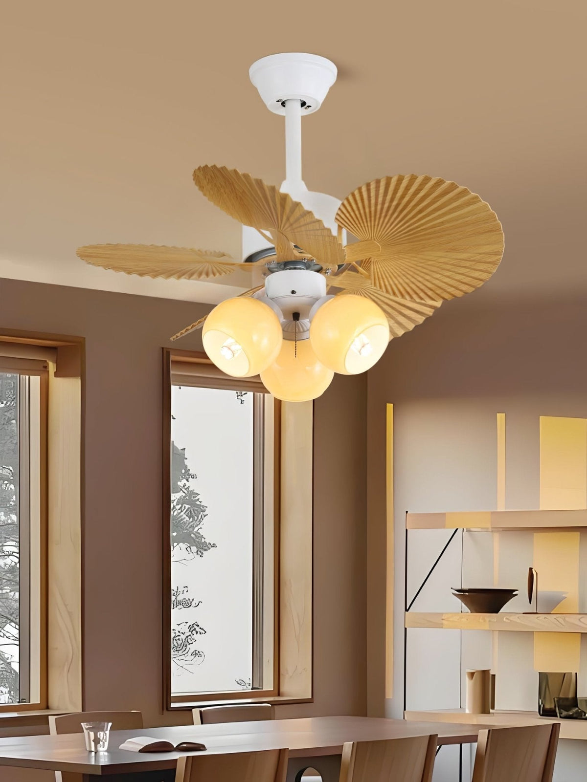 Elvoelle Vintage Wood Glass Ceiling Fan Light
