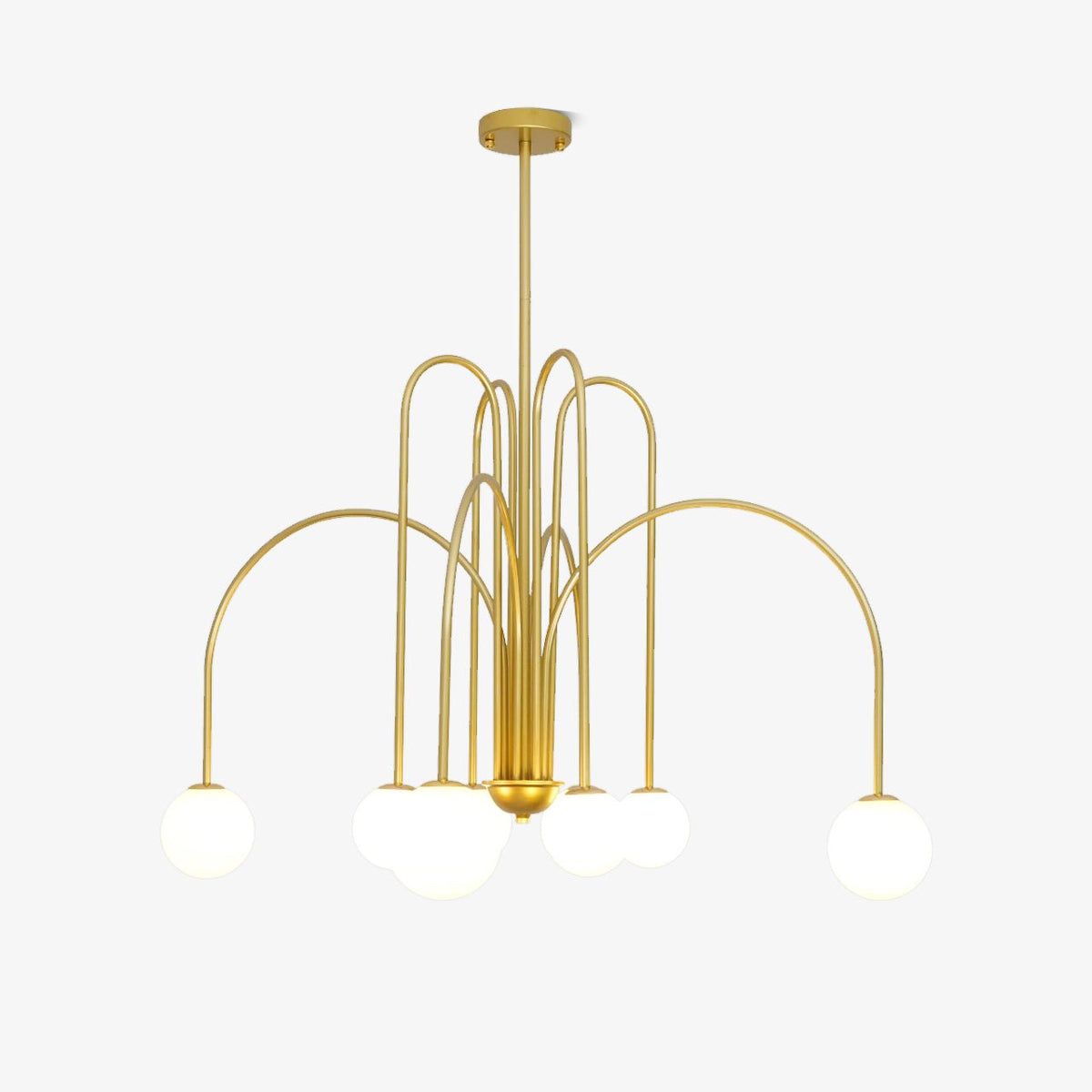 Sevi Chandelier Brass Curved Arms White Globe