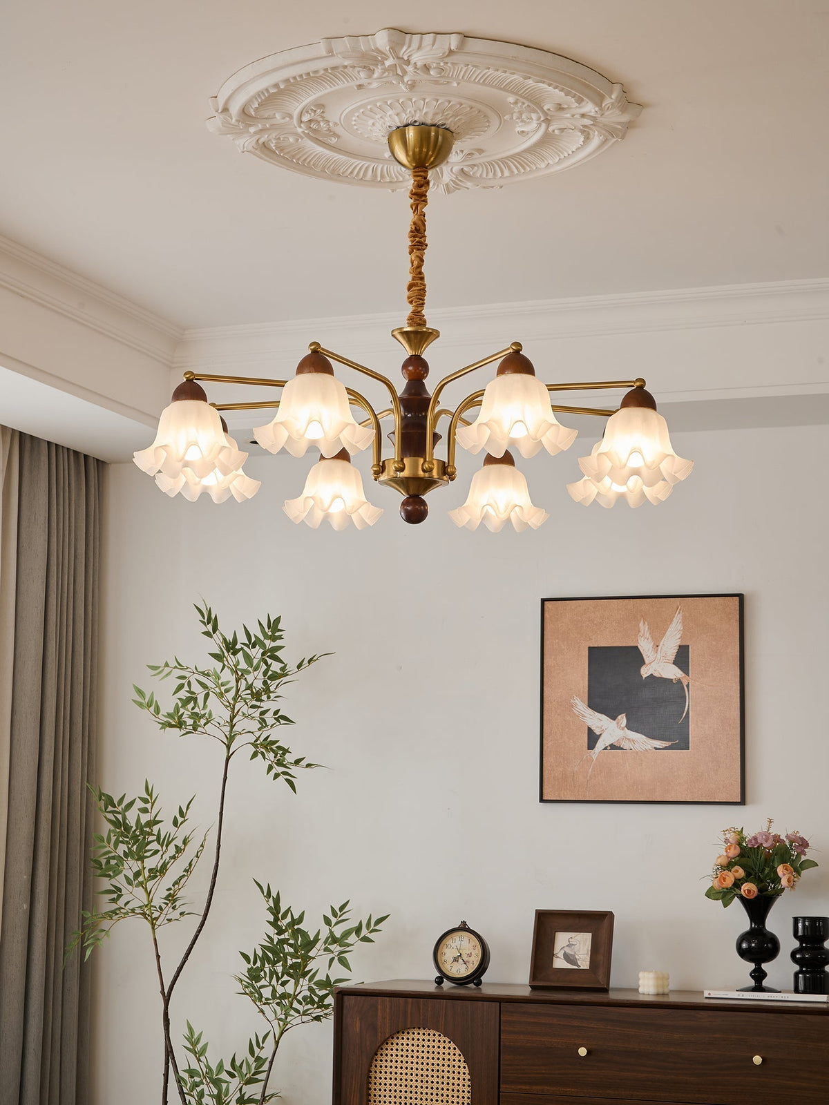 Lylaeen Elegance Vintage Glass Wood Chandelier
