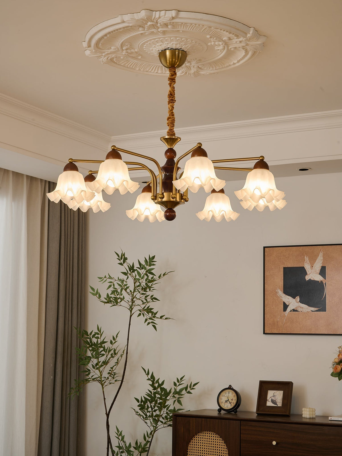 Lylaeen Elegance Vintage Glass Wood Chandelier