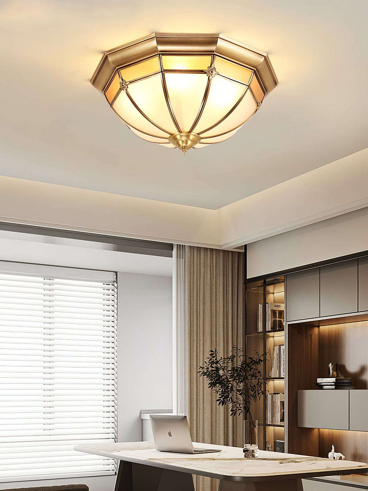 Vovynan Elegance Dome Brass Glass Flush Ceiling Lamp