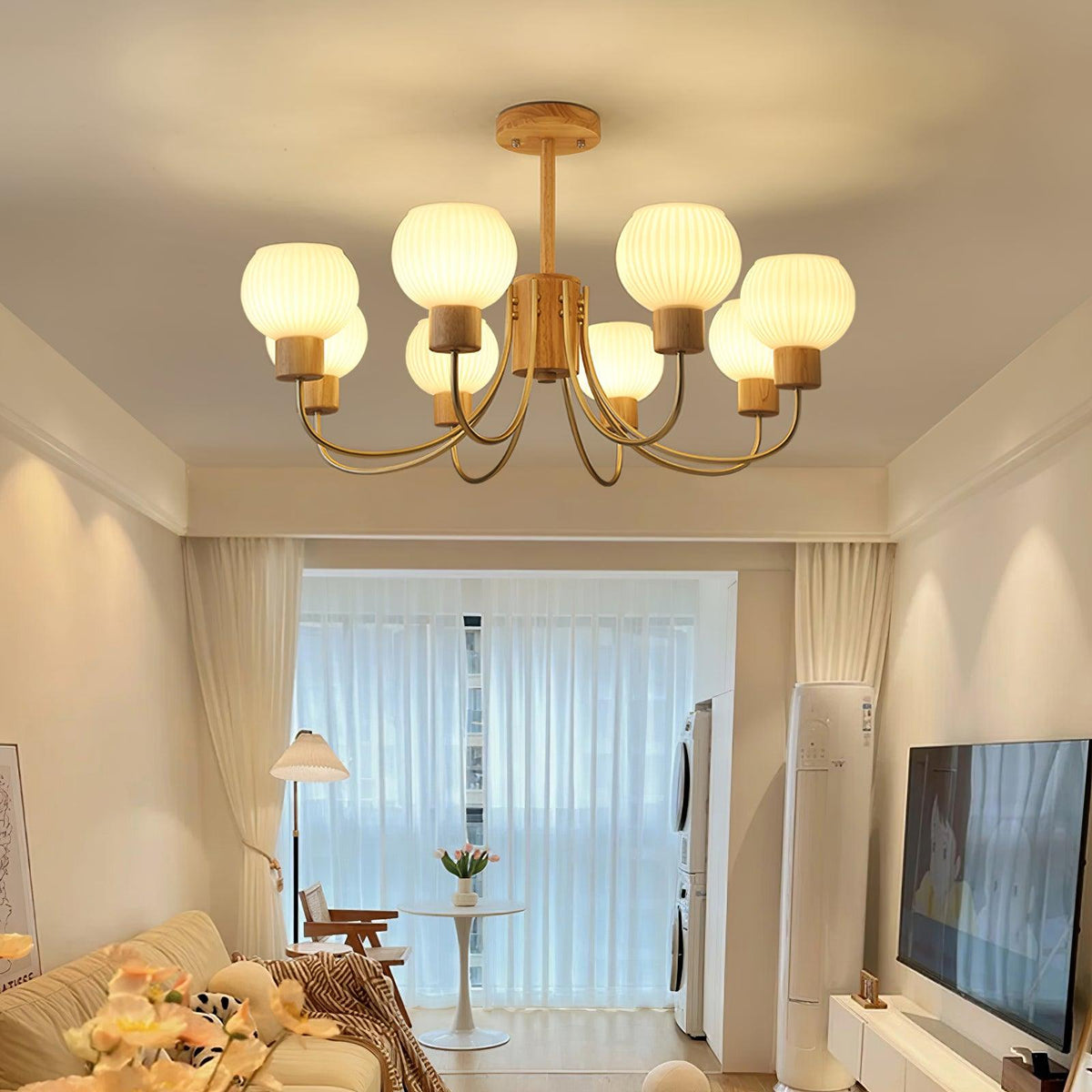 Sylorine Chandelier Wooden 6 Lights Elegant Glass