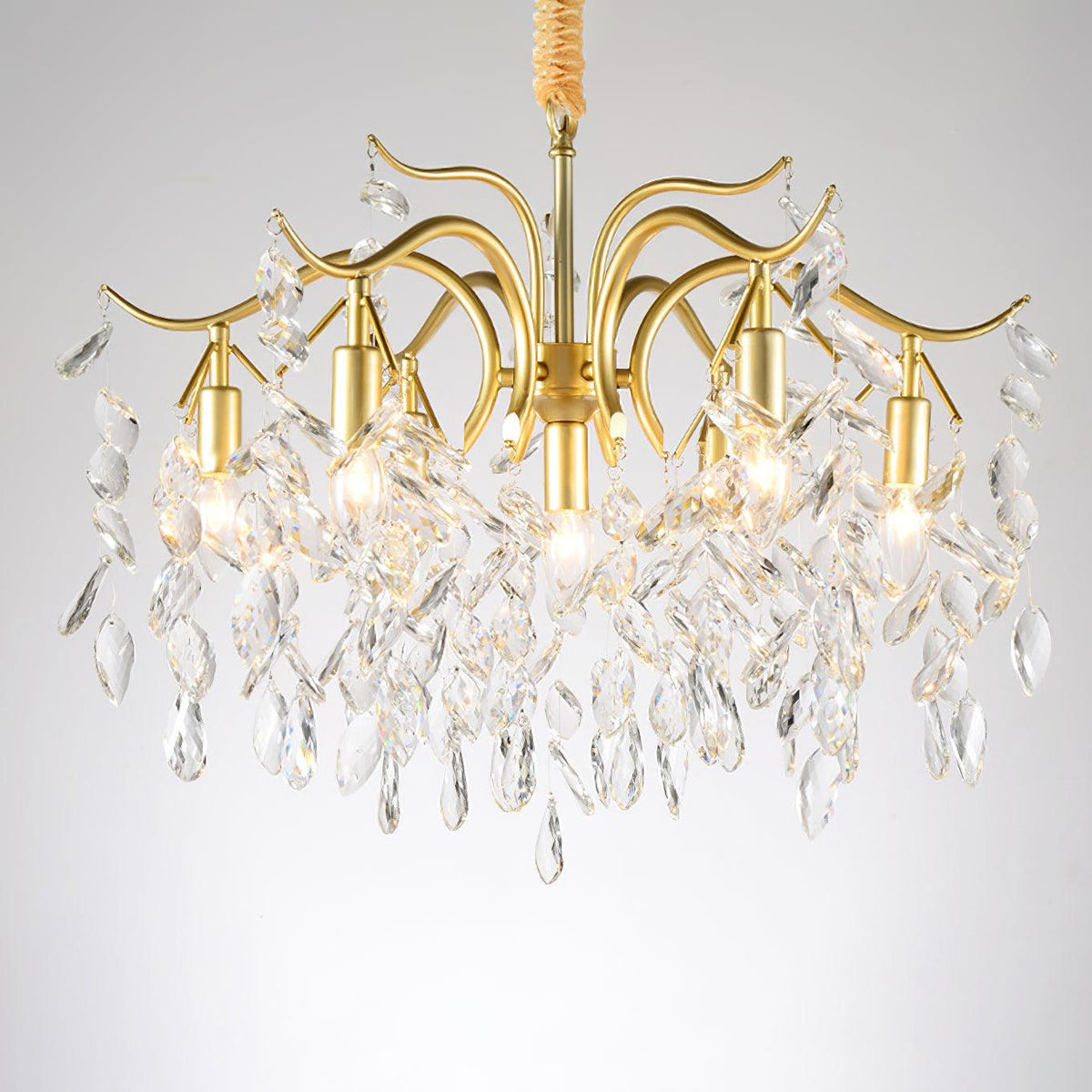 Firnal Chandelier Iron & Crystal Leaf