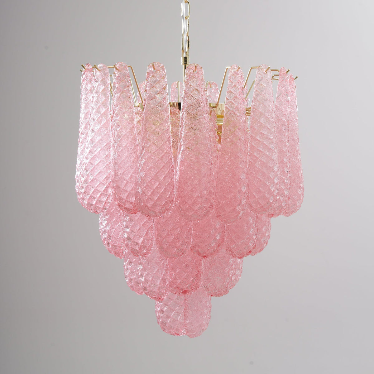 Veliena Chandelier Pink Droplet Murano Glass Diamond Pattern Waterfall