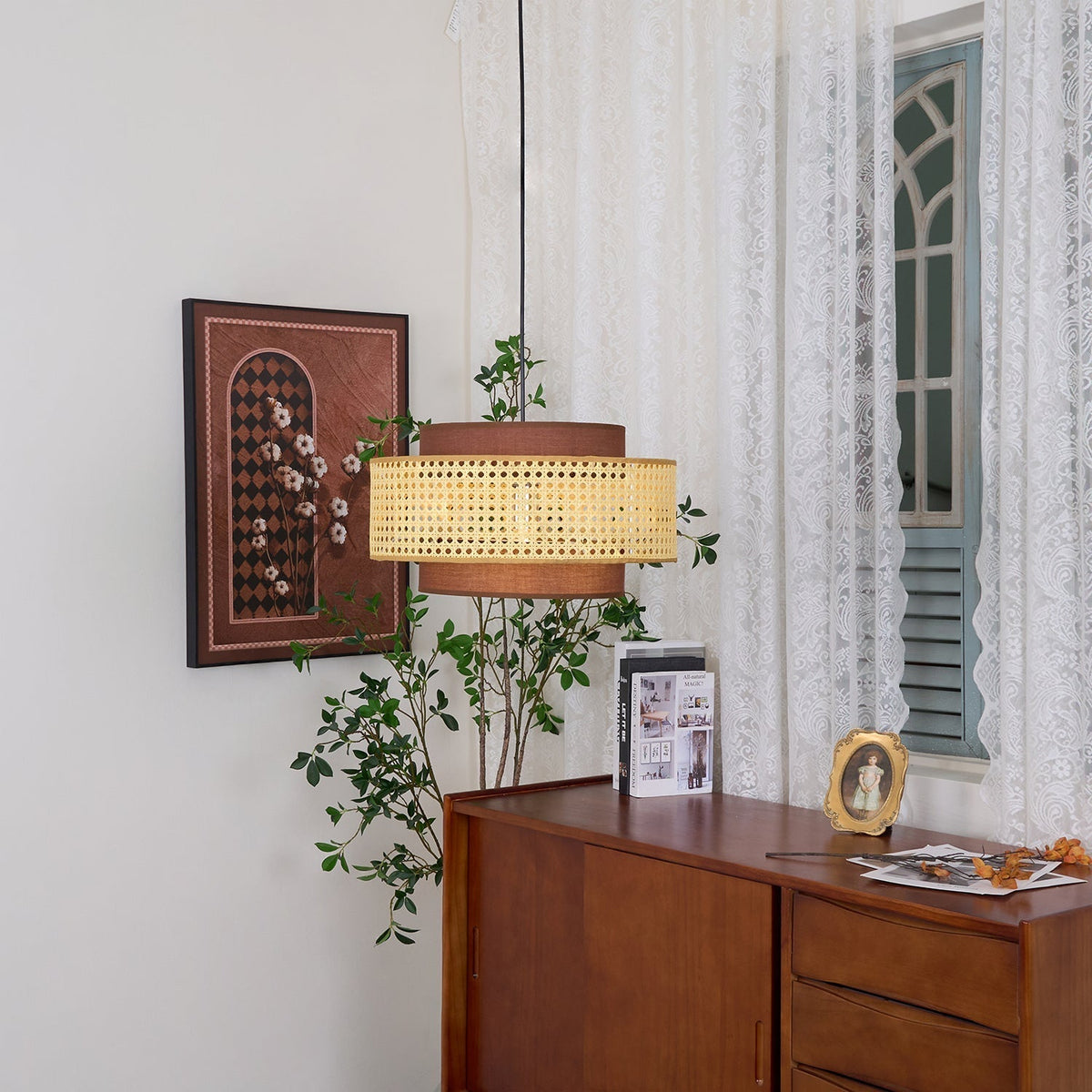 Zerither Rattan Fabric Pendant Light
