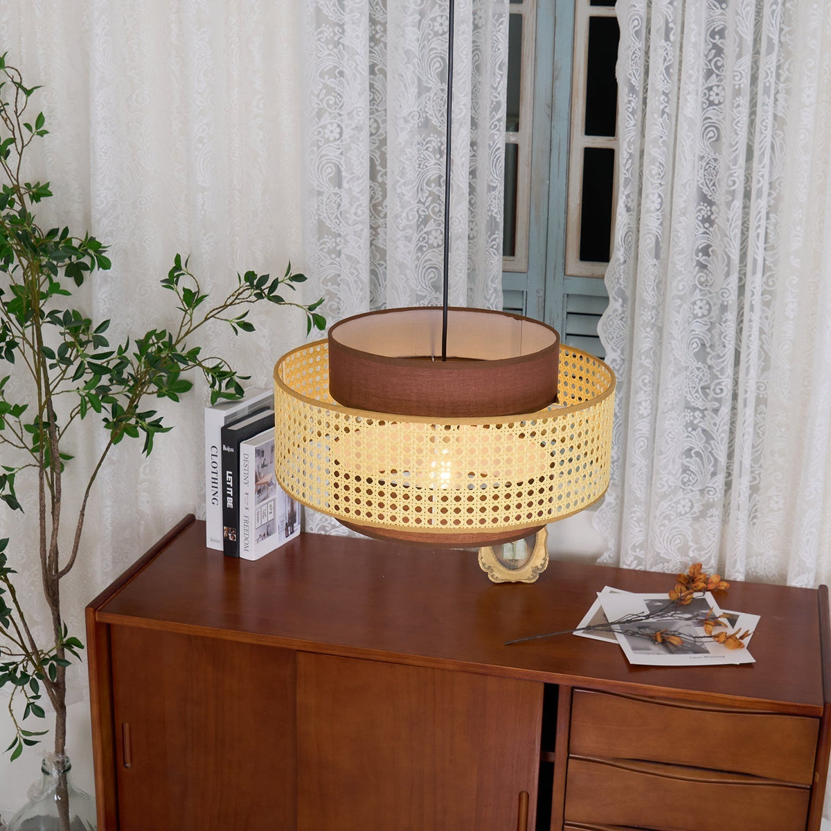 Zerither Rattan Fabric Pendant Light