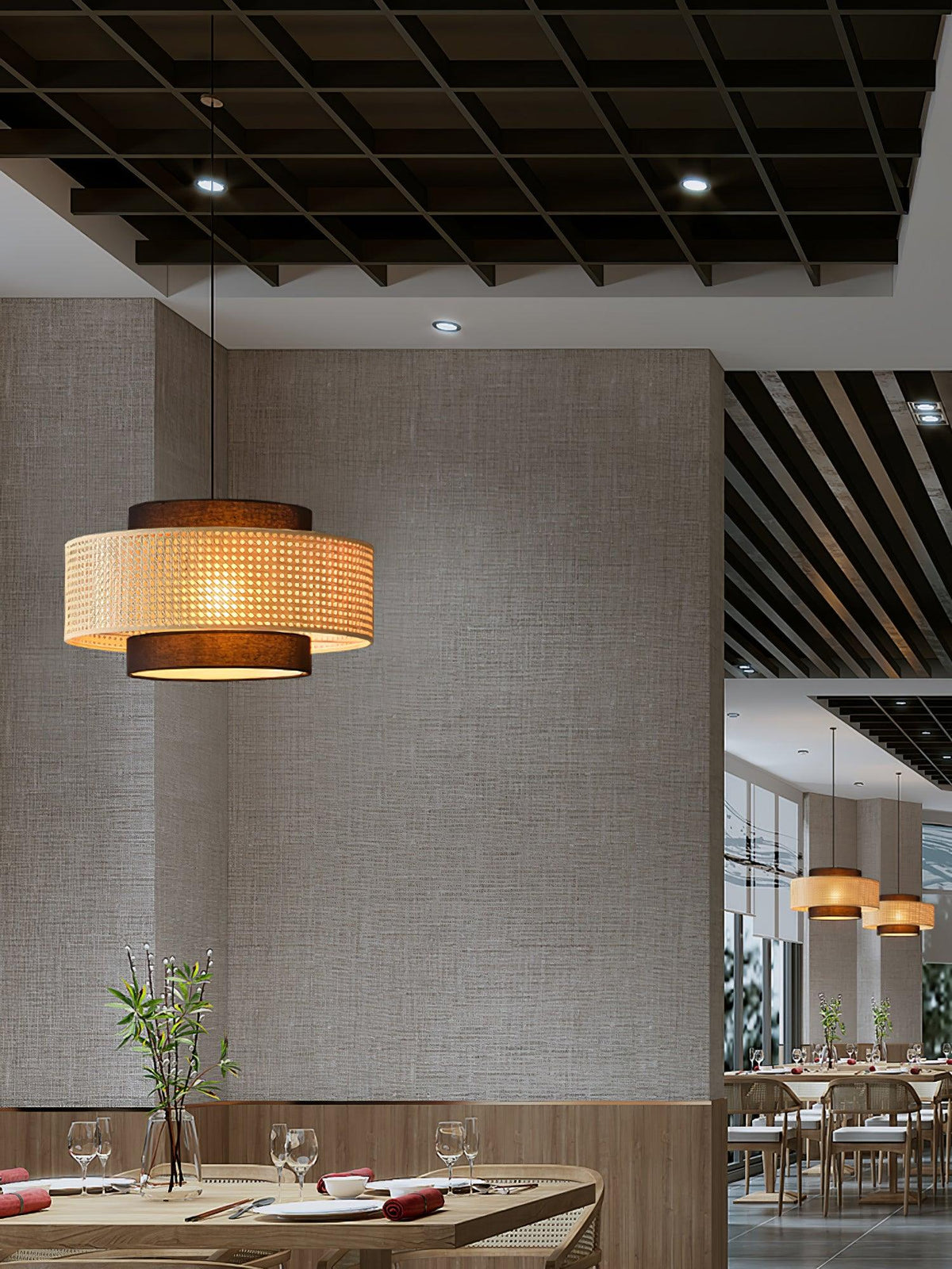 Zerither Rattan Fabric Pendant Light
