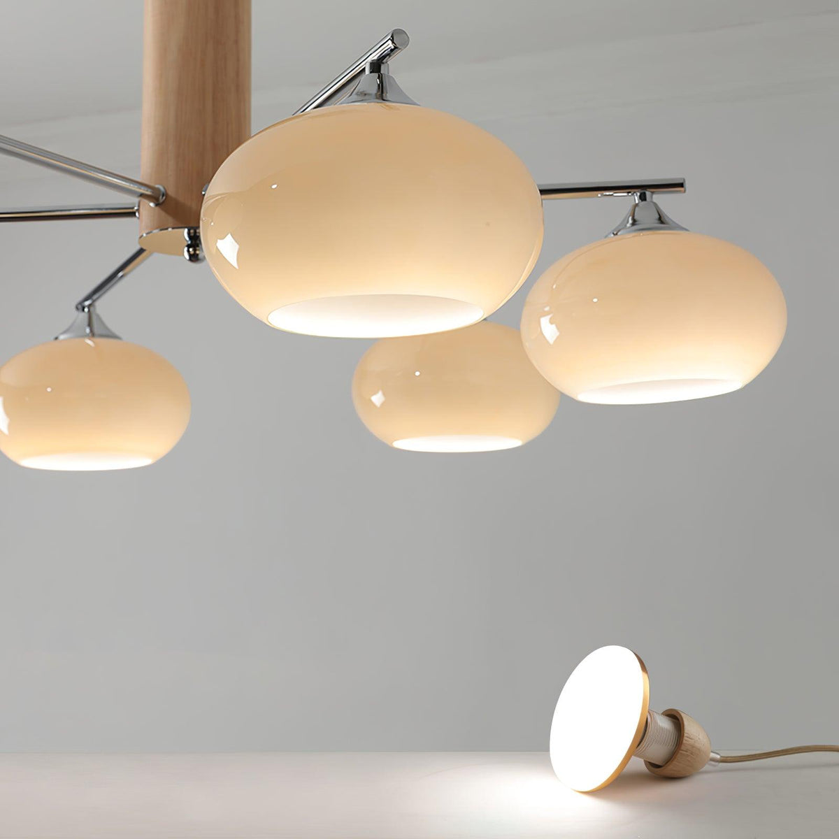 Srra Chandelier Persimmon Glass Mid-Century 8-Light