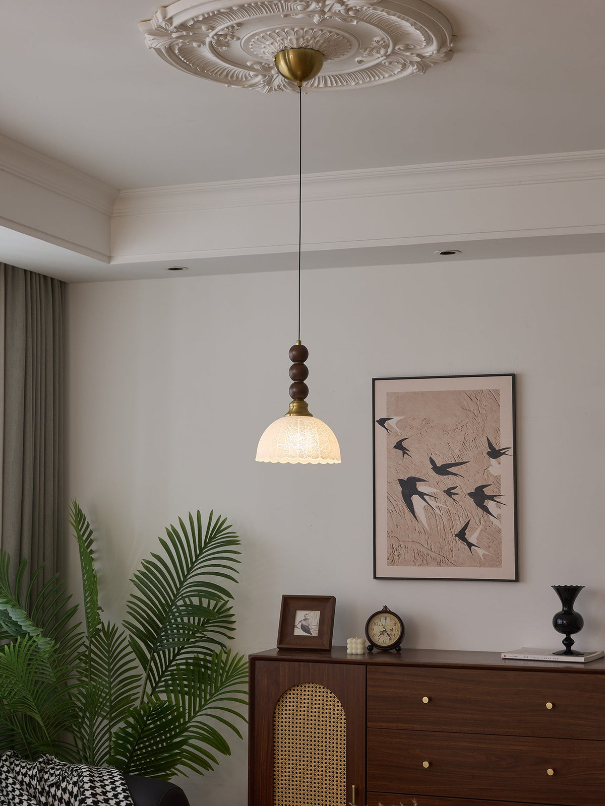 Avshaara Traditional Elegance Vintage Fabric Wood Pendant Light