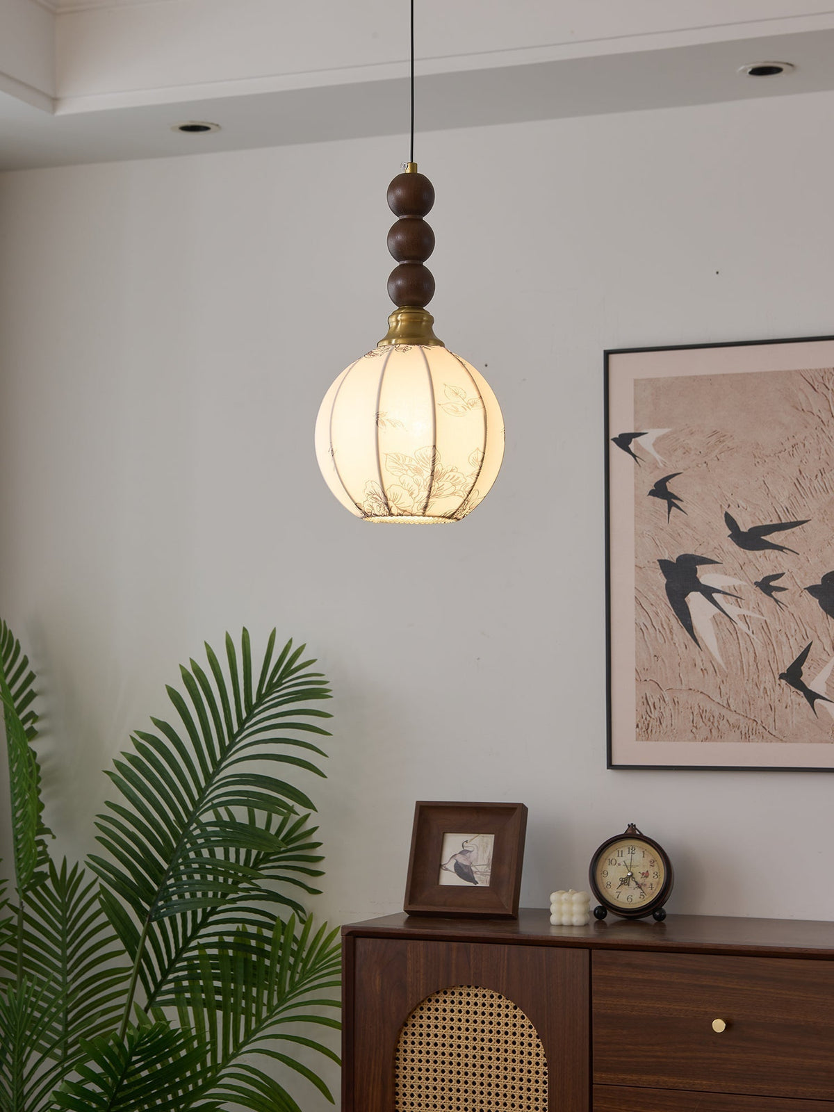 Avshaara Traditional Elegance Vintage Fabric Wood Pendant Light