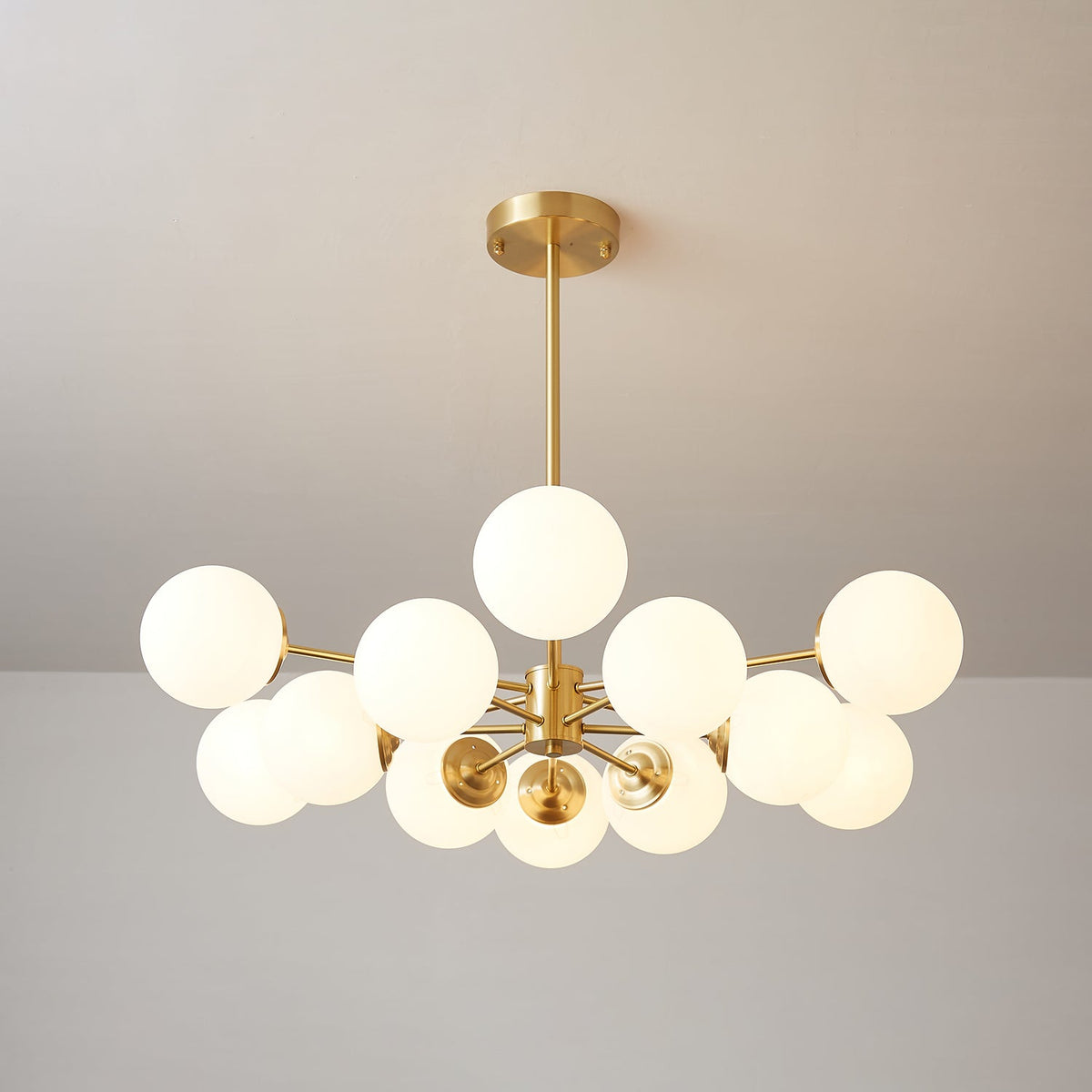 Velirora Chandelier Elysium Brass Frosted Glass Orbs