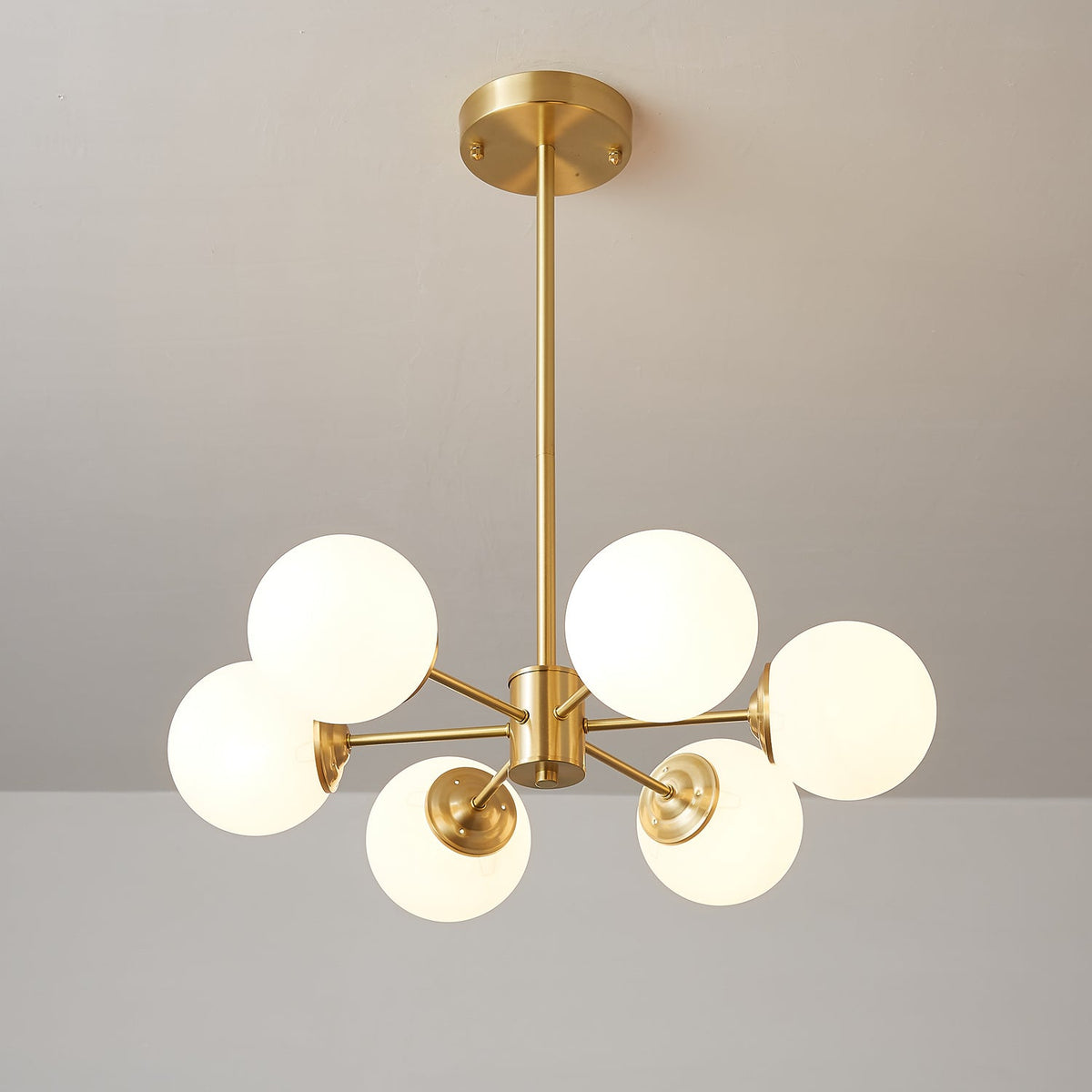 Velirora Chandelier Elysium Brass Frosted Glass Orbs