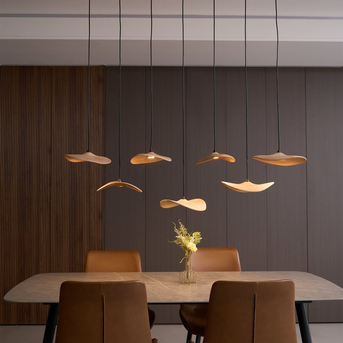 Abbott Modern Minimalist Empty Leaf Wood Chandelier