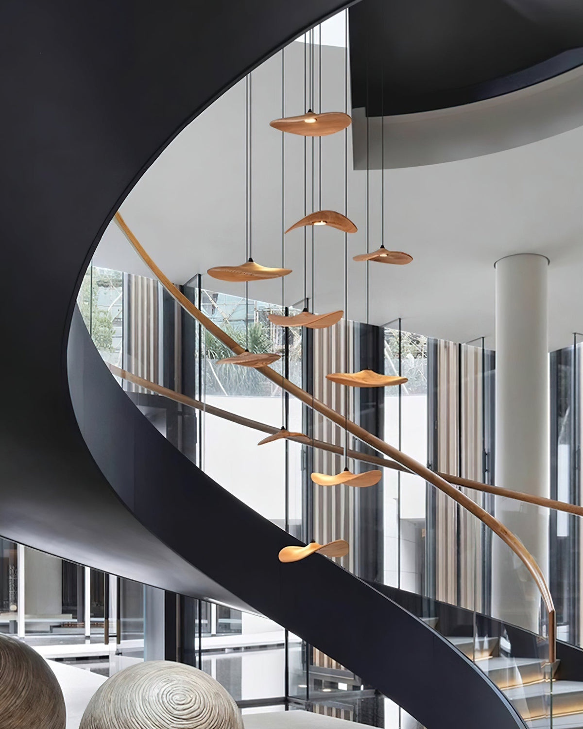 Abbott Modern Minimalist Empty Leaf Wood Chandelier