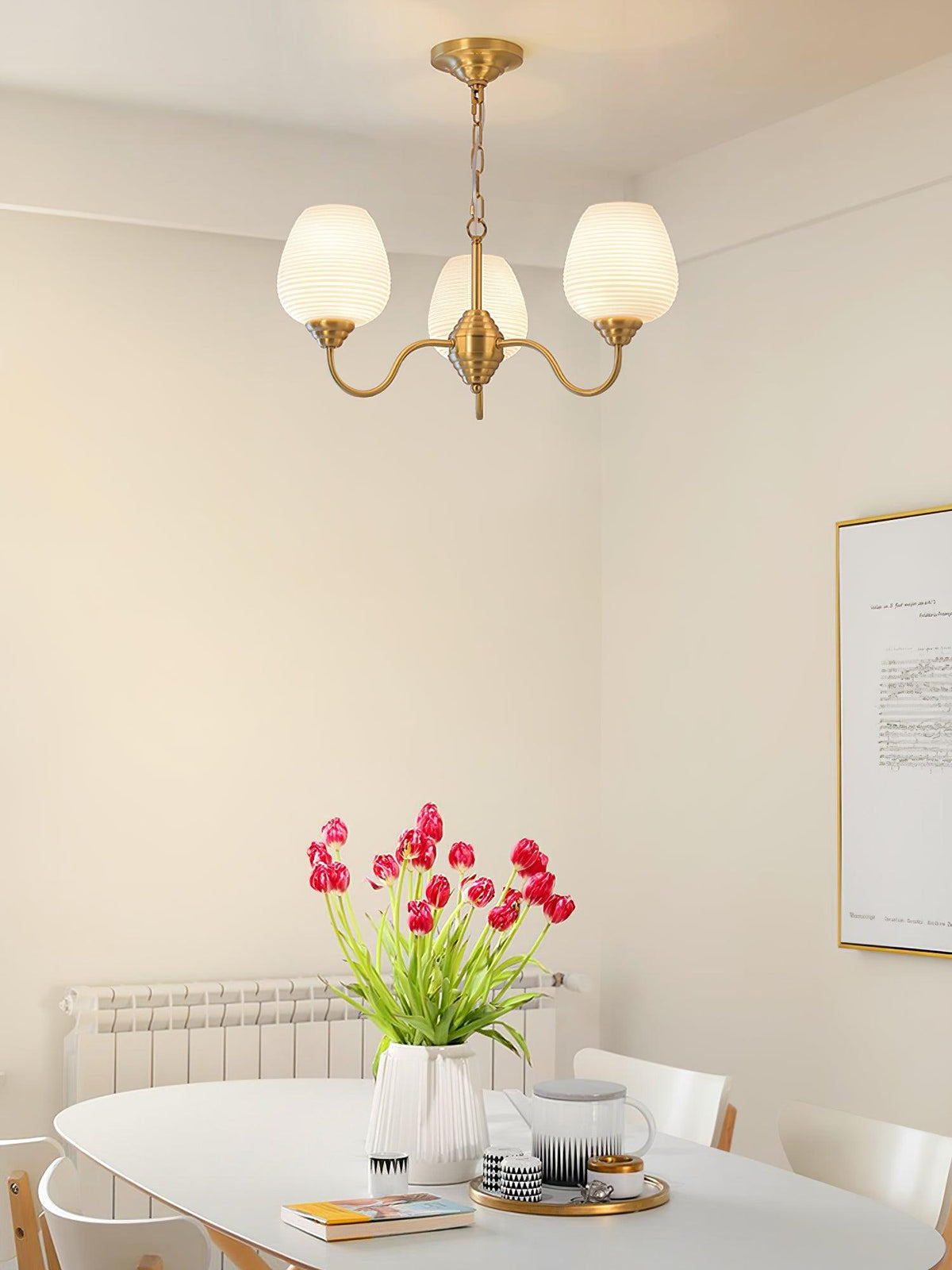 Celenian Chandelier Antique Brass White Glass