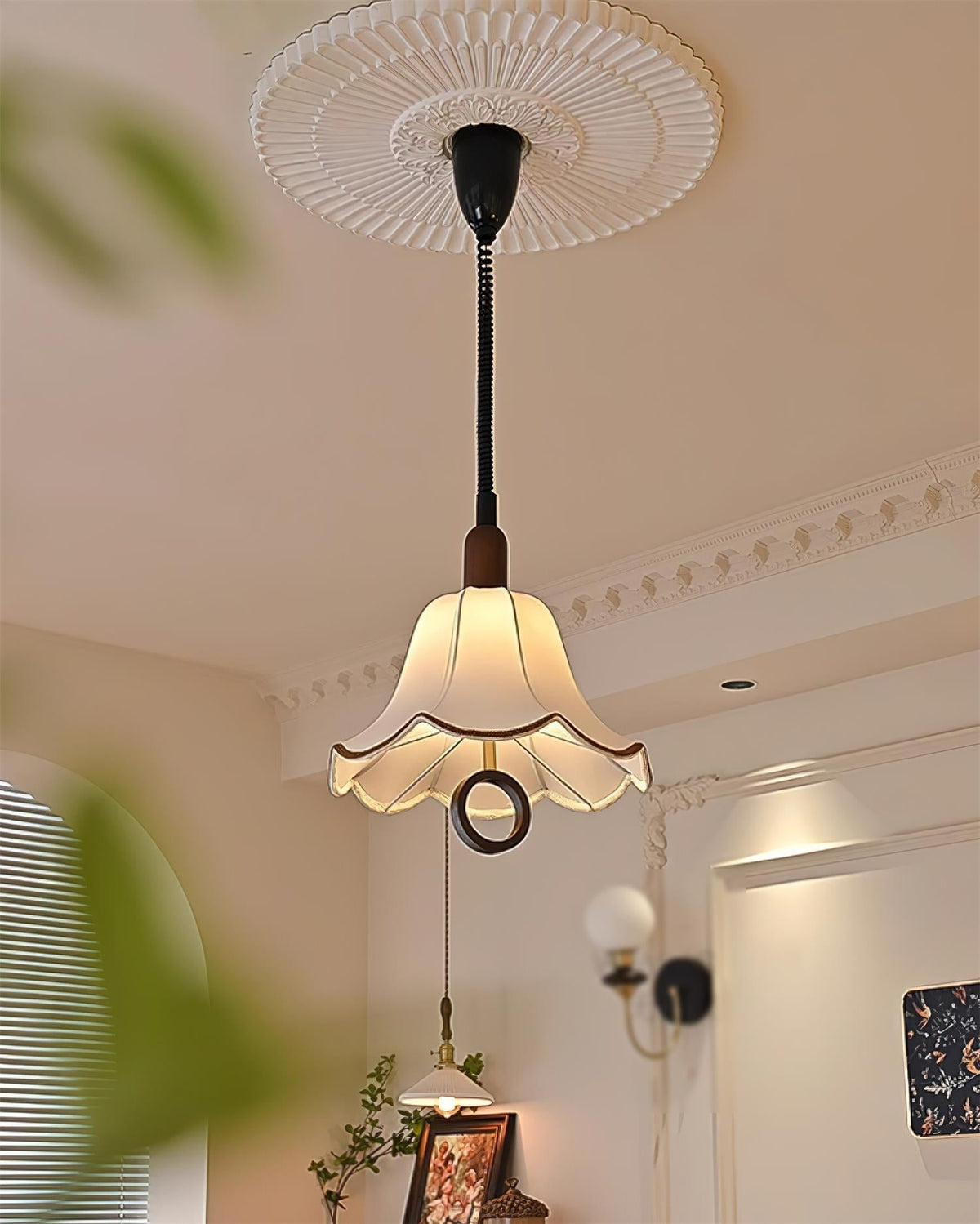 Eurvaryra Classic Elegance Fabric Wood Pendant Light
