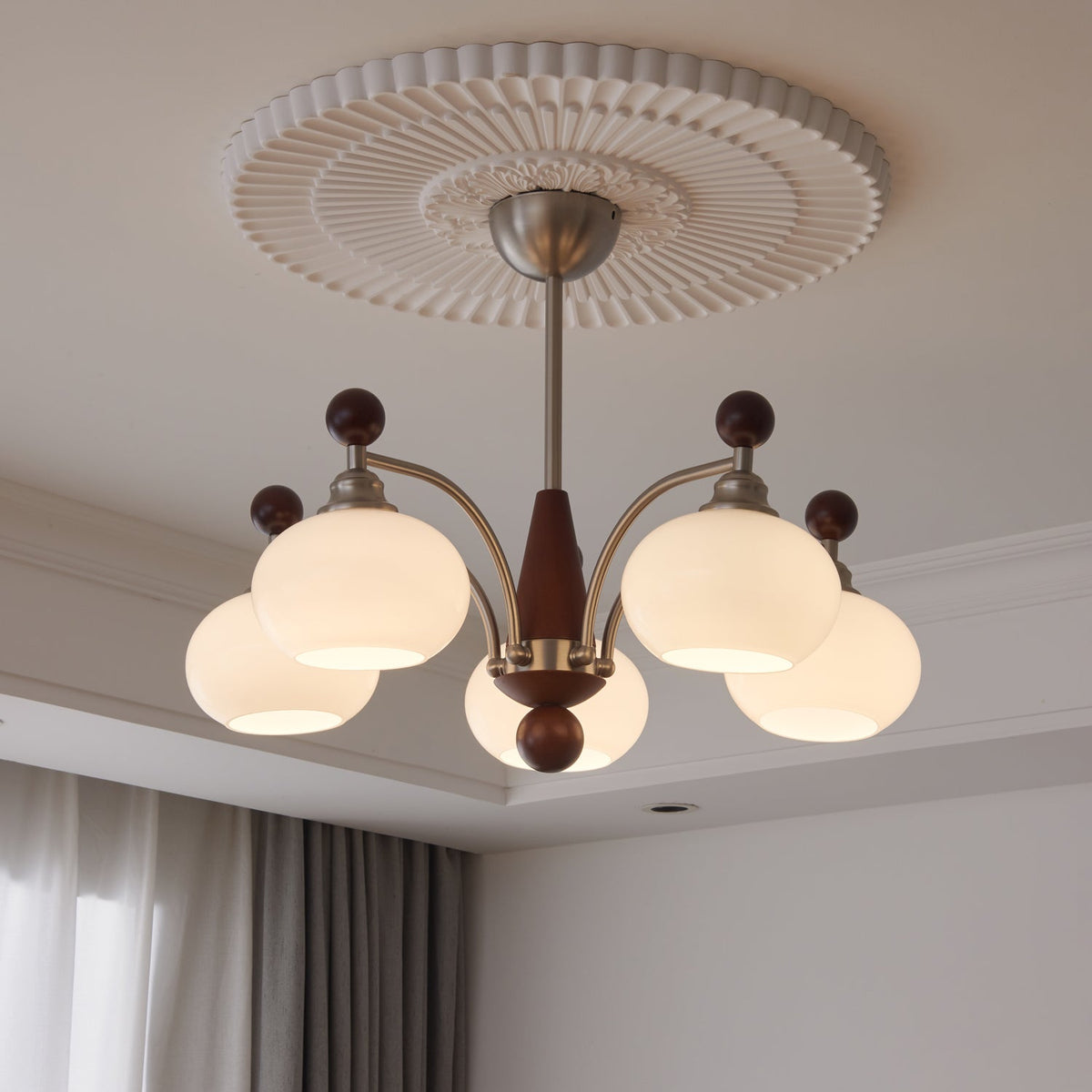 Ivloria Traditional Elegance Orbit Wood Glass Chandelier